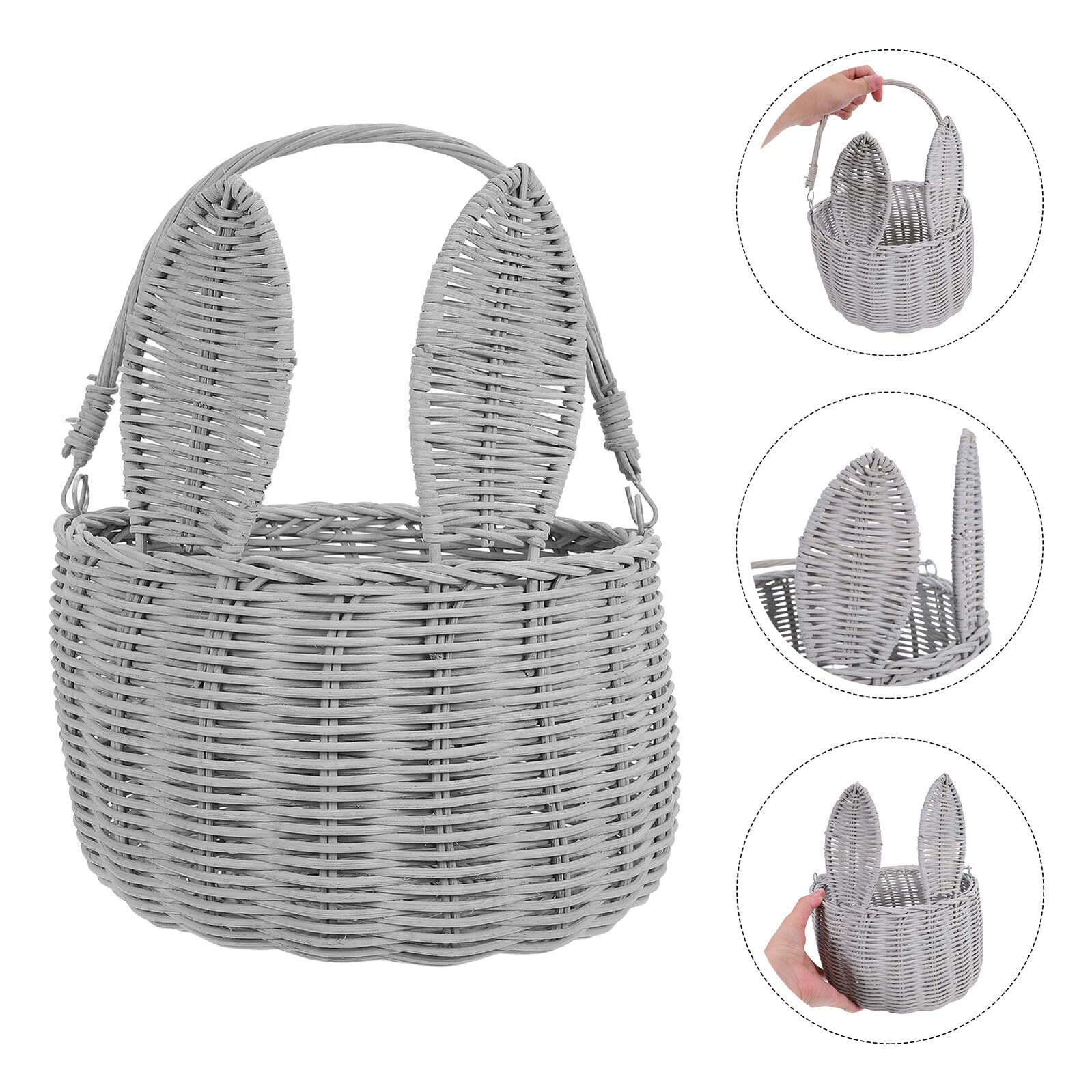 Osterkorb aus Handgefertigtem Rattan mit Hasenohren Leichter Blumen und Süßigkeitenkorb für Ostern Halloween und Picknick