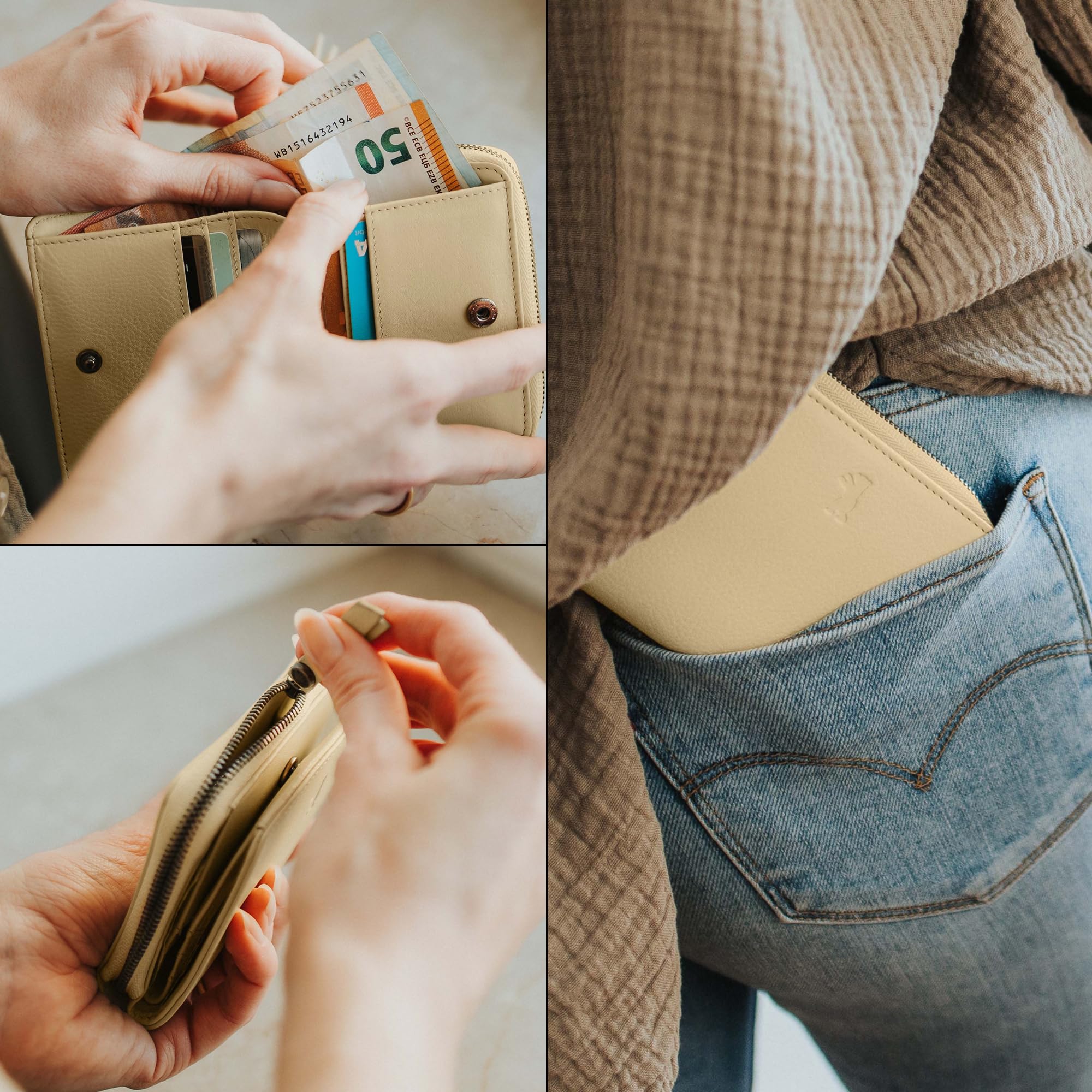 Berliner Bags Portafoglio Donna Sara in Vera Pelle Pieno Fiore, Compatto con Zip e Portamonete, Protezione RFID, 8 Carte – Amarillo