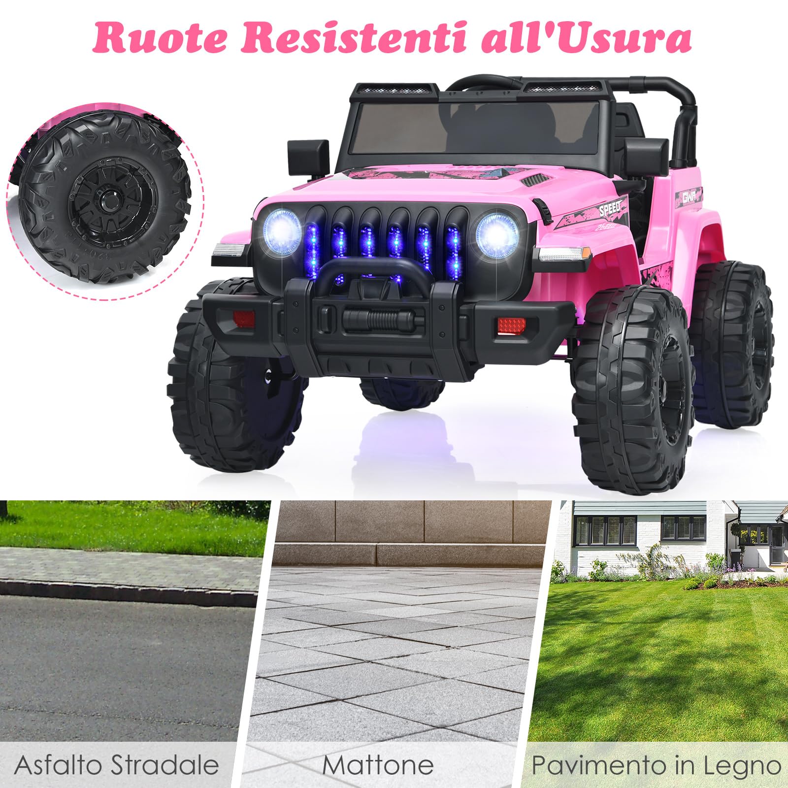 COSTWAY 12V Auto per Bambini con Telecomando, Macchina Elettrica con 2 Posti Musica Porta USB e Luce, Velocità Regolabile 2,6-6km/h, per 3-8 Anni (Rosa)