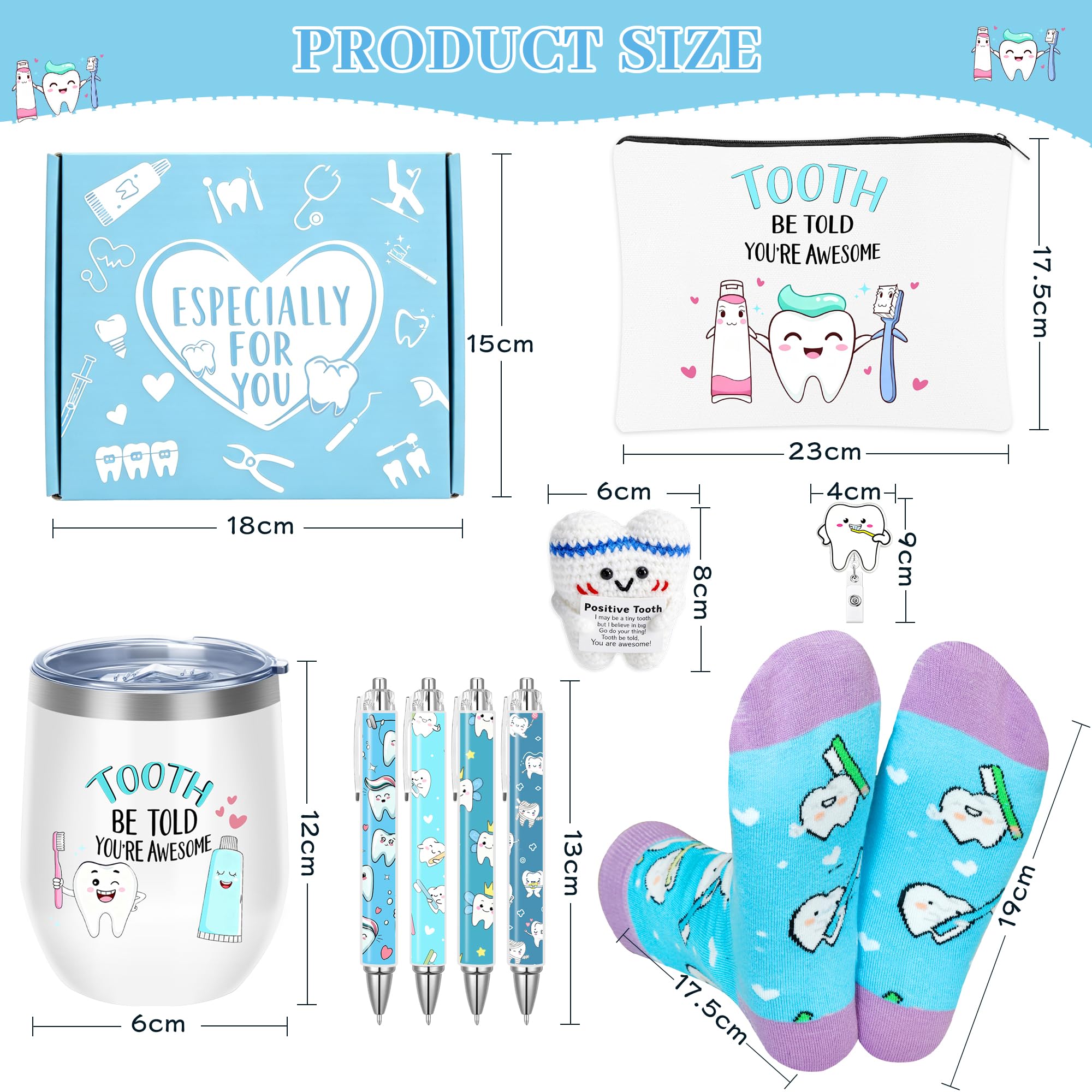 Dentist Gifts for Women Unique Dental Assistant Gifts Funny Dental Hygienist Gift Including Tumbler Mug Socks Badge Reel Holder Makeup Bag Ballpoint Pen Crochet Teeth for Birthday Christmas