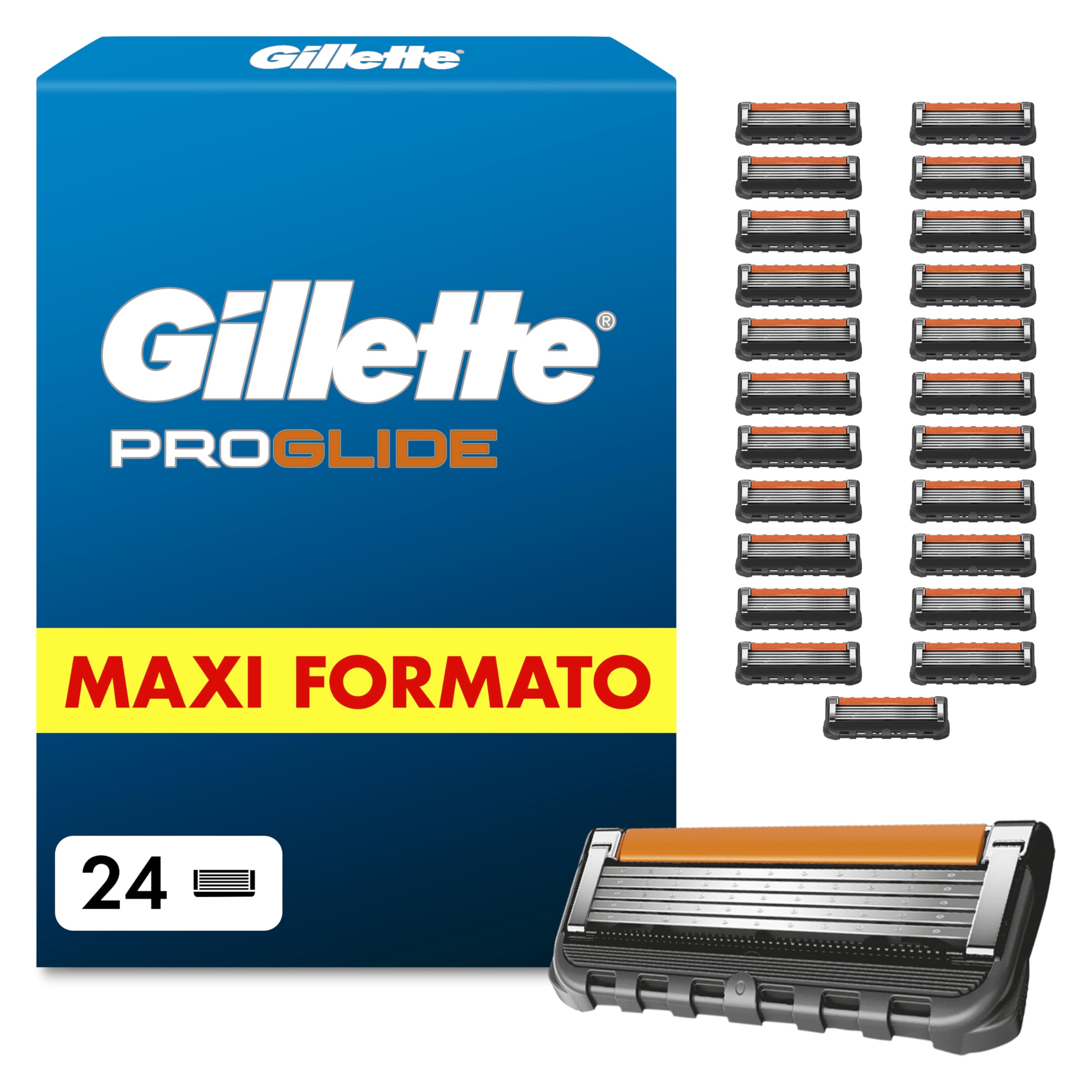 Gillette ProGlide Lamette di Rasoio Uomo, Confezione da 24 Ricariche di Lamette di Rasoio con Trimmer di Precisione, 5 Lame Anti-Attrito, Imballaggio Può Variare