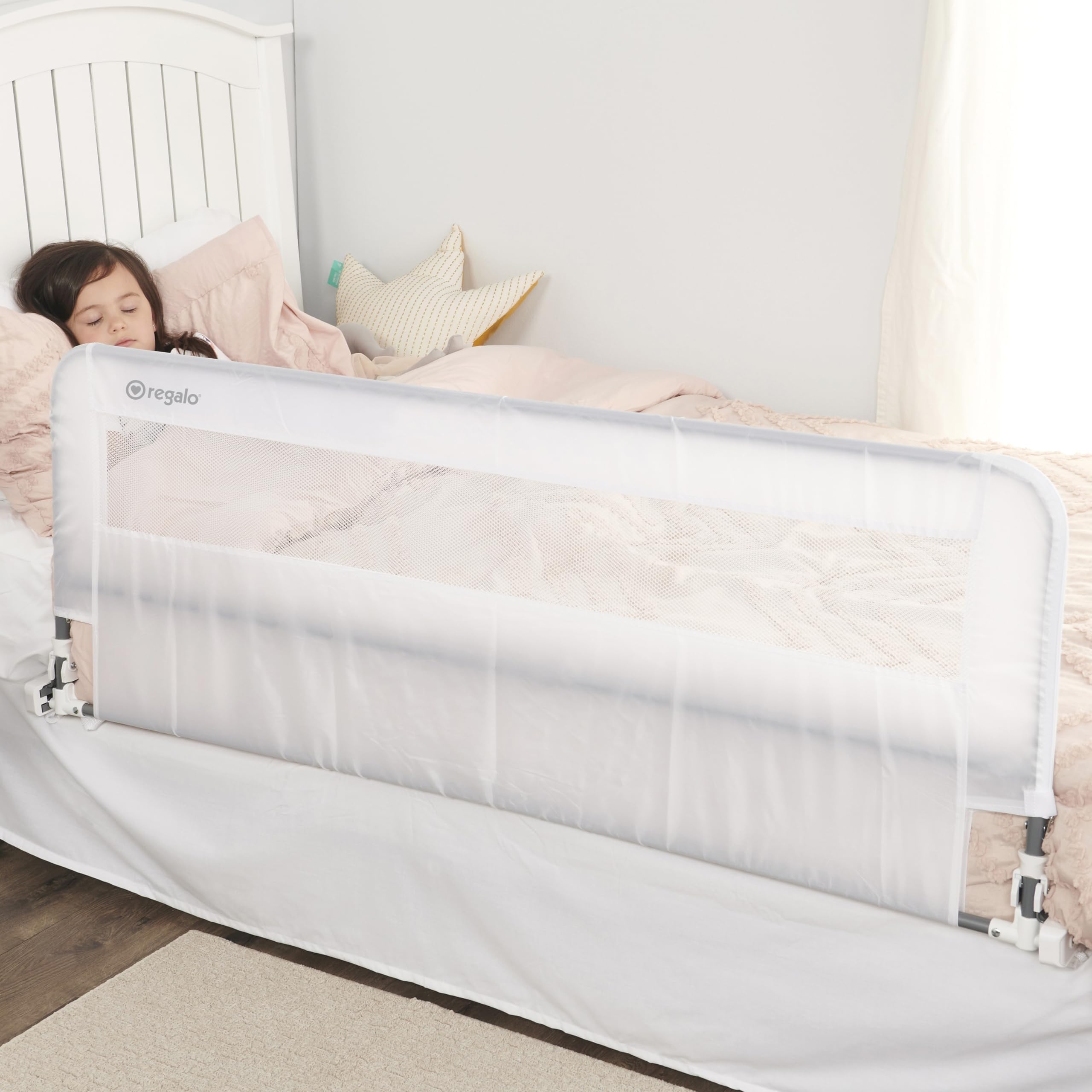 Regalo Safety 54” Extra Long Hideaway Bed Rail Guard for Toddlers, Toddler Bed Rail with Reinforced Anchor Safety System, 20” Tall Bed Safety Rail, Fits Twin, Full & Queen Beds
