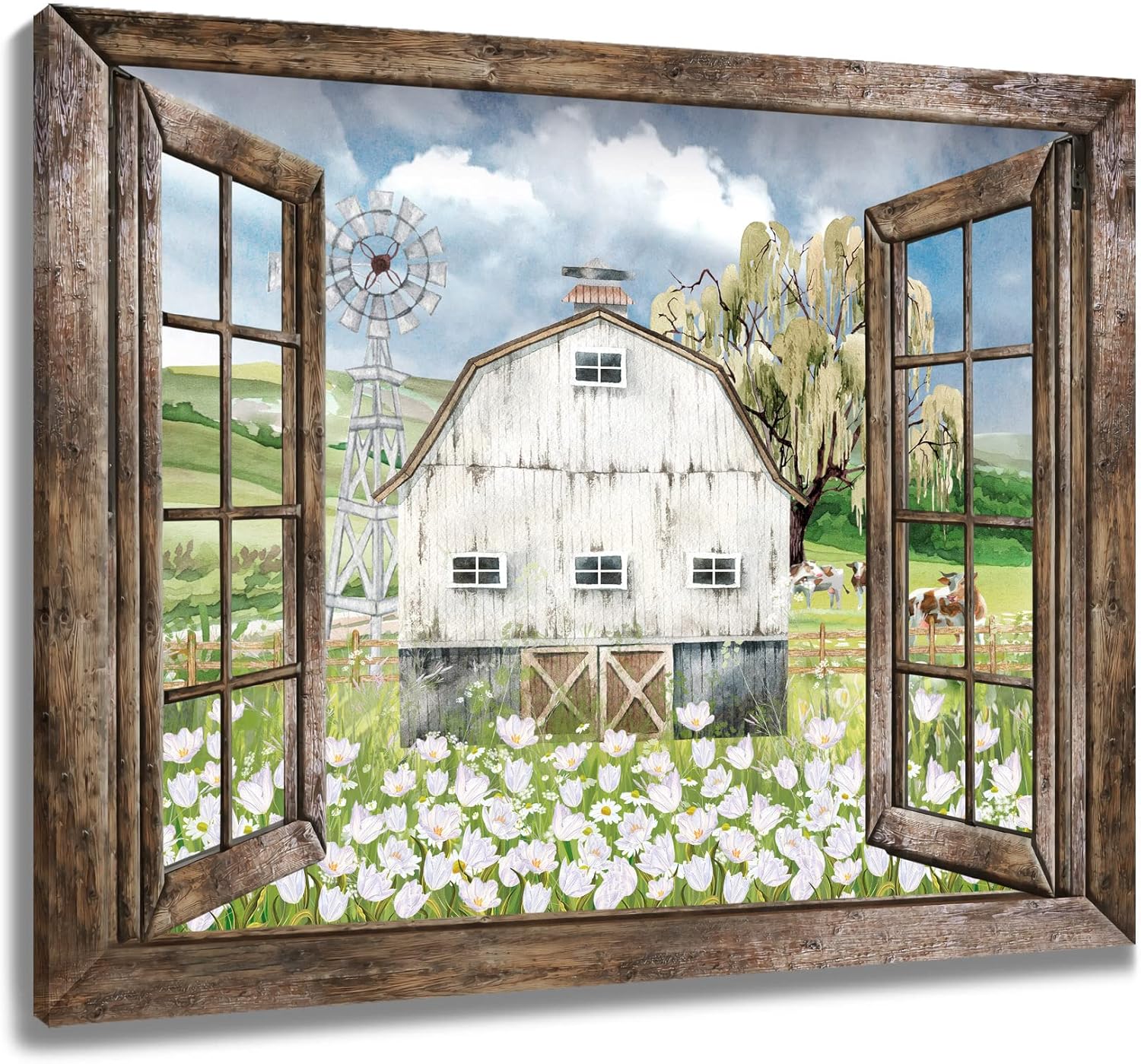 LB Farmhouse Barn Framed Wall Art Country Watercolor Floral