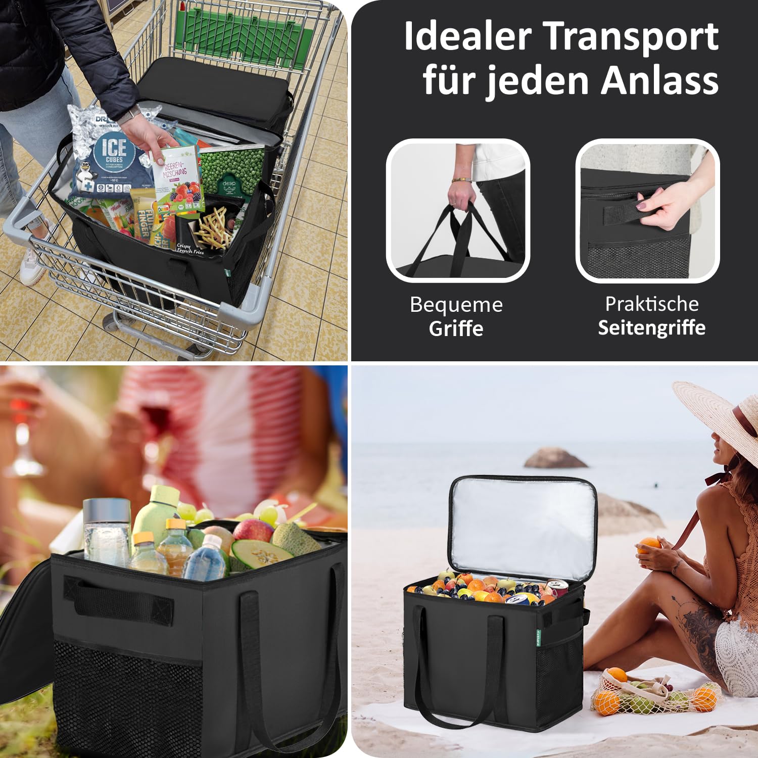 Cottara® Kühltasche Gross 2er Set aus recyceltem Material – Kühltaschen faltbar groß mit verstärktem Boden – Extra Stabil ideal als Einkaufstasche, Isoliertasche, Thermotasche Kühlbox 30l