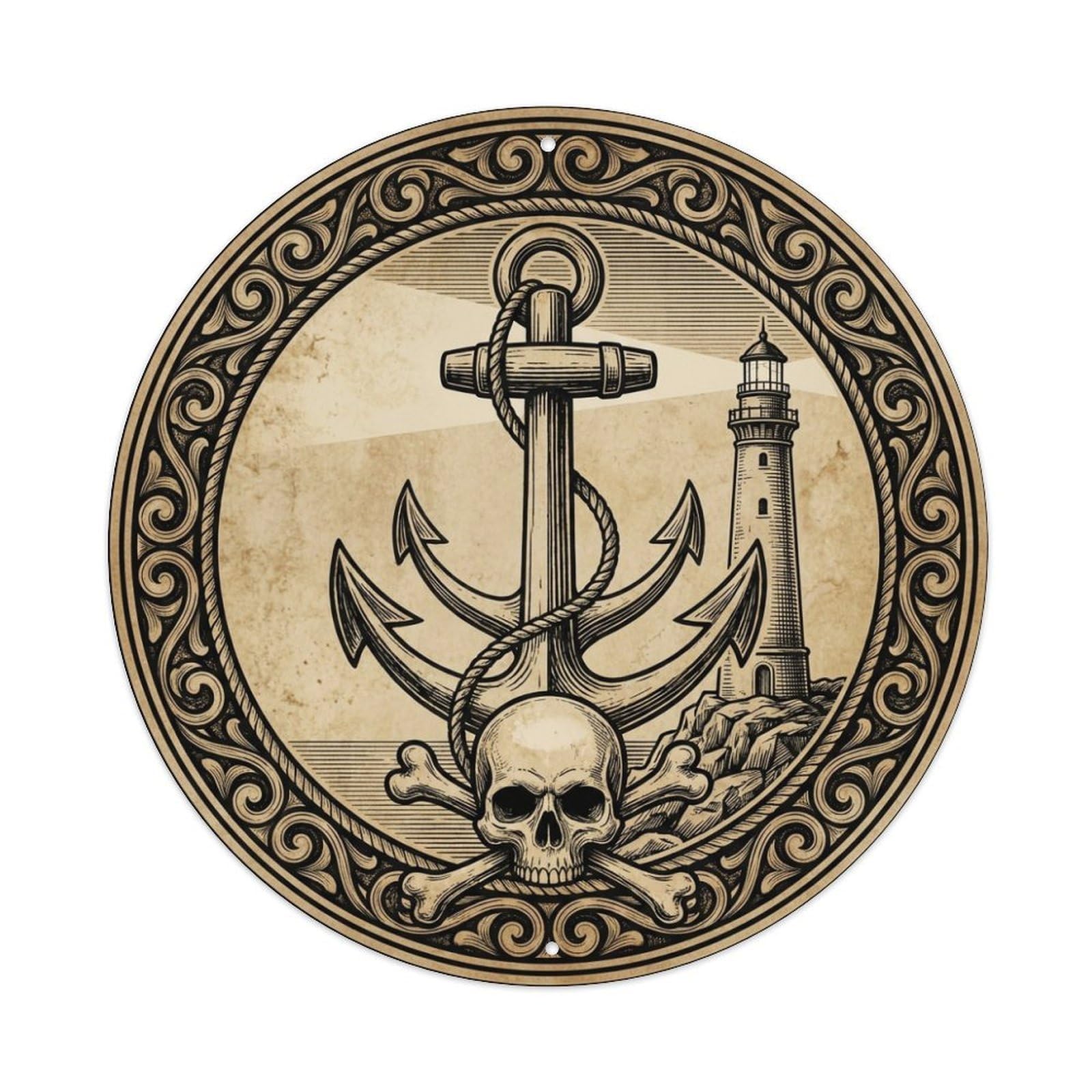 Buccaneer Mark Crossbones Skull Anchor Jolly Roger Metal Tin Sign
