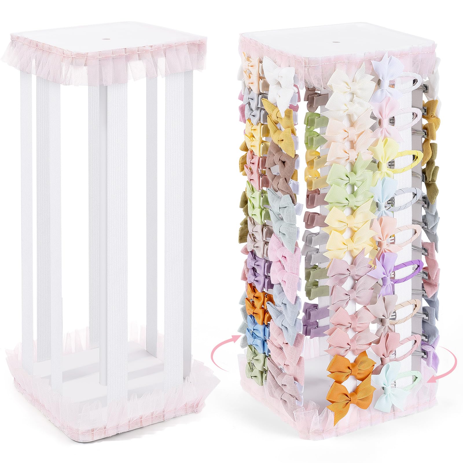 POVETIRE Bow Holder for Girls Hair Bows White 360 Rotation Hair Bow Organizer Hair Clips Stand Hair Accessories