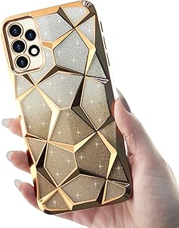 Dl3 Mobilak Compatible with Samsung Galaxy A23 Case Plating Bling Gradient Glitter Clear Cover Soft TPU Silicone Cute Camera Protection Shockproof Back for Women Girls Case - Gold