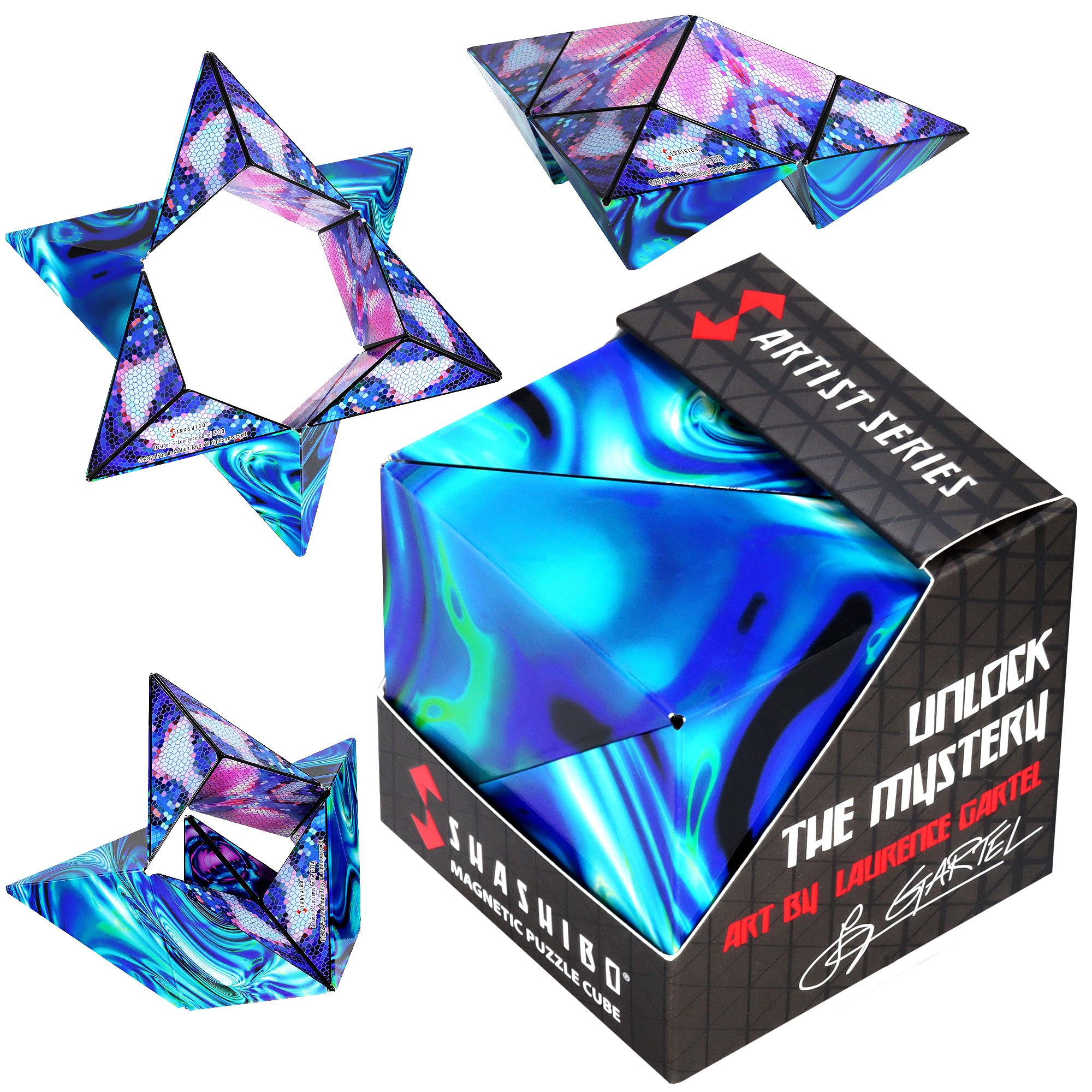 SHASHIBO Shape Shifting Box - Award-Winning Fidget Toy w/ 36 Rare Earth Magnets - Fidget Cube Transforms Into Over 70 Shapes, Sensory Toy Gift for Kids, Teens, and Adults (Mystic Ocean)
