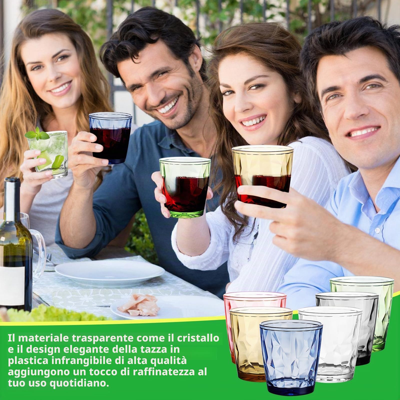 Bicchieri Acqua Colorati, 6 Pezzi 300ml Bicchieri Plastica Colorati, Riutilizzabili Bicchieri per Acqua in Plastica, Impilabili Bicchieri Colorati Acrilico, Bicchieri Da Bere in Plastica Colorata