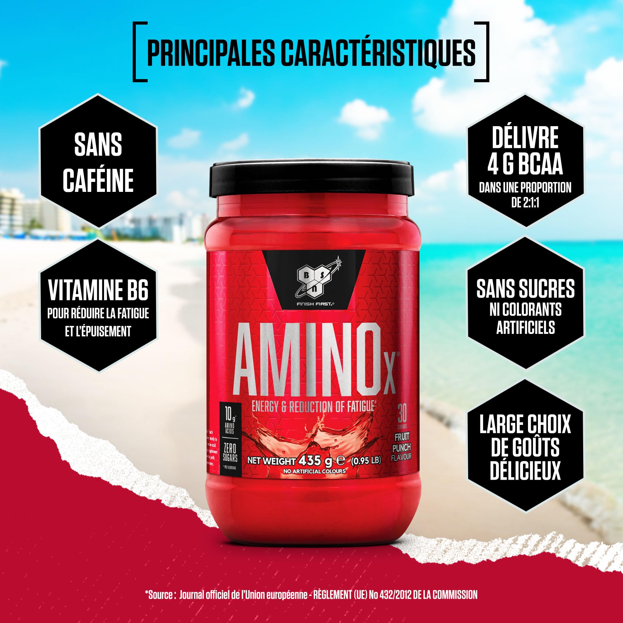BSN Nutrition Amino X Complément avec vitamine D, vitamine B6 et acides aminés, Goût Cocktail de fruits, 30 portions, 435 g