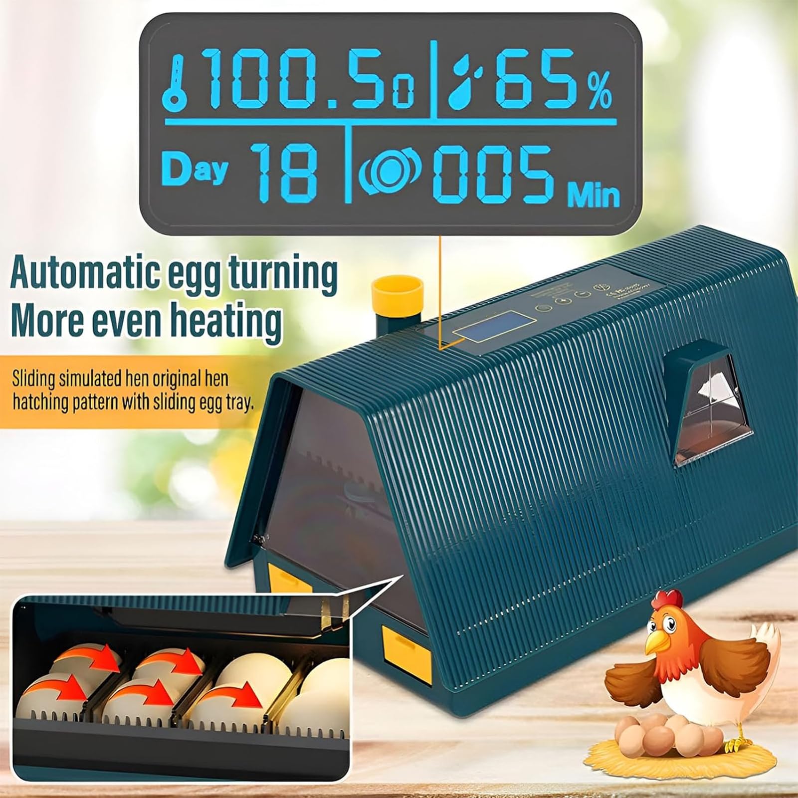 Incubadora de huevos, incubadora digital automática con pantalla de temperatura y humedad, giro automático, diseño compacto para incubar pollo, pato, codorniz, huevos de pájaros