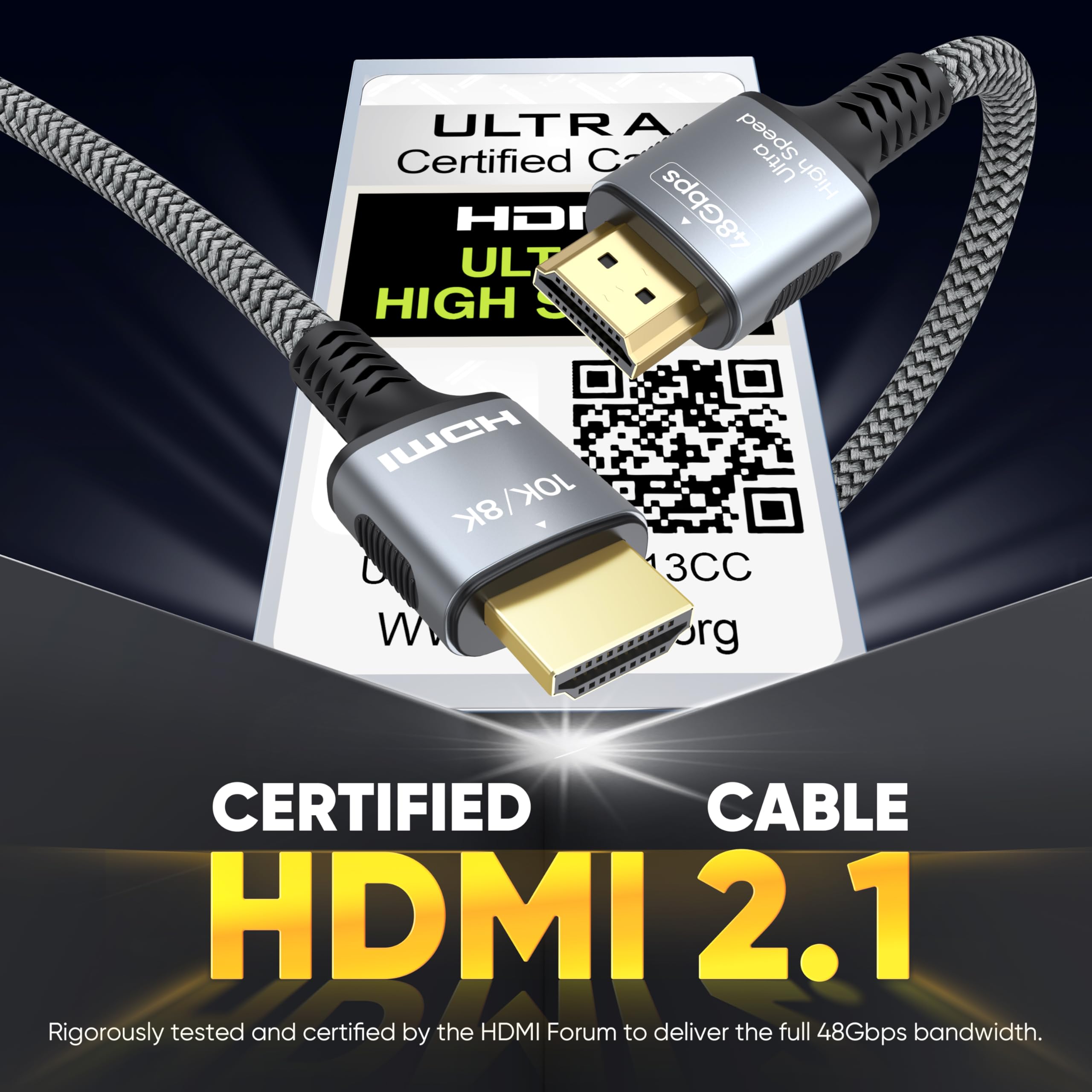 Confezione da 5 cavi HDMI 2.1 certificati, 1,8 m, confezione multipla | 48 Gbps con eARC e 8K a 60Hz, cavo HDMI schermato per soundbar, TV 8K/4K, Roku/Apple TV, PS5, Xbox e proiettore