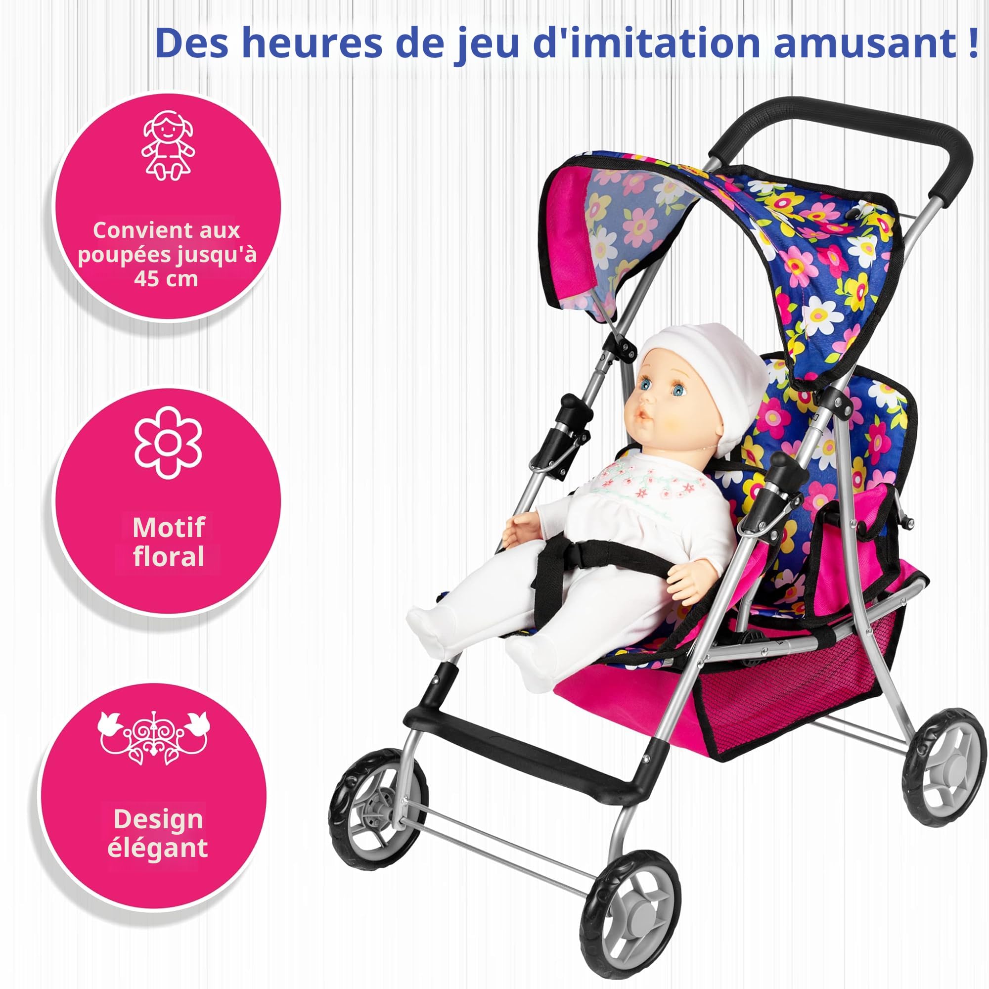 Sharplace Poussette Pliable Pour Poupée – Léger, Réaliste – Cadeau Anniversaire Dès 3 Ans