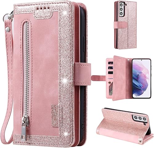 Miniatura 25 de UEEBAI Funda para Samsung Galaxy S21 FE 5G, 9 ranuras para tarjetas, cartera de cuero retro a prueba de golpes, con correa de mano, ranuras