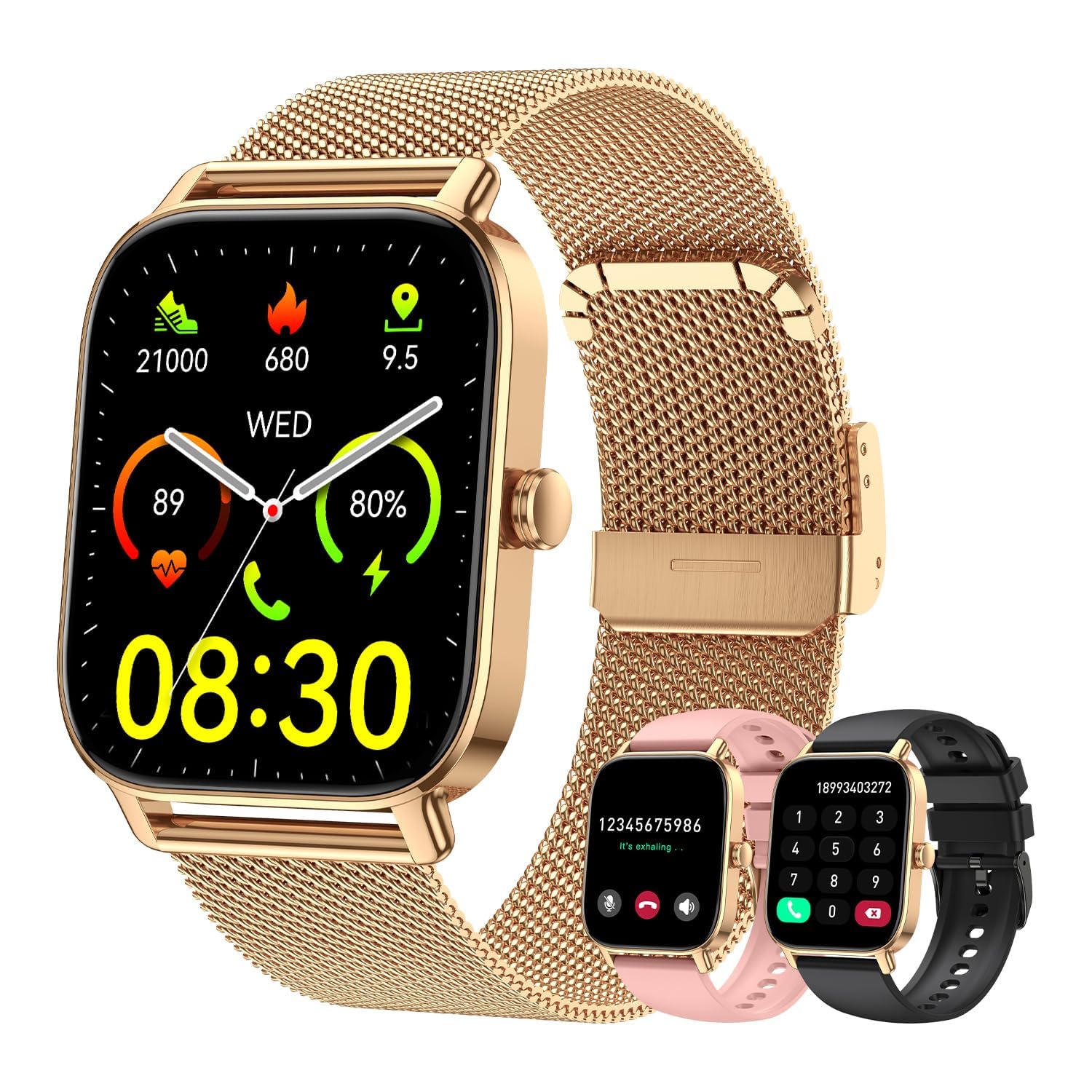 Smart Watch For Women Android/iPhone: Fitness Trackers Smartwatch 1.85" Bluetooth Calls Answer/Make IP68 Waterproof Womens Watches Activity Pedometer Heart Rate Spo2 Monitor 130+ Sports Model 3 Bands Gold