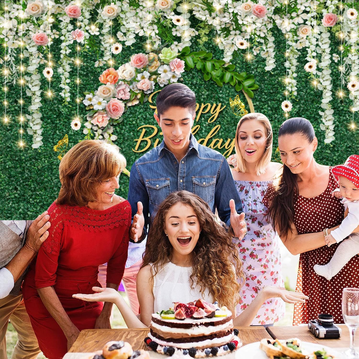 3x2m Sfondo compleanno verde foglie floreale buon compleanno segno poster fotografia sfondo donne ragazze principessa festa compleanno interni decorazioni all'aperto striscione Photo Booth Props