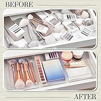 Vista 6 de STORi SimpleSort 3-Piece Stackable Clear Drawer Organizer Set 9" x 6" x 2" Rectangle Trays Wide Makeup Vanity Storage Bins and Office Desk