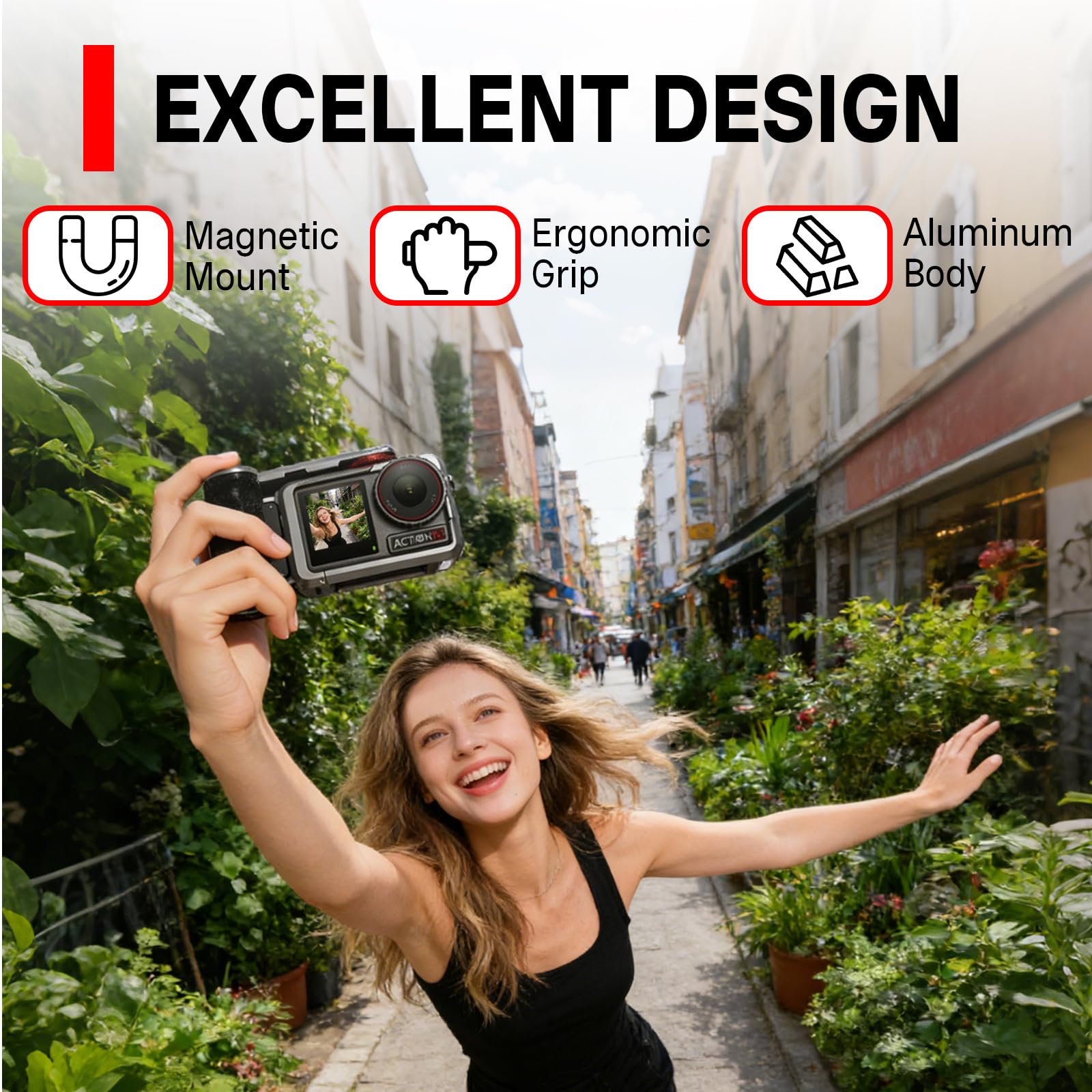 Street Grip Kit kompatybilny z DJI Osmo Action 5 Pro/4/3, uchwyt do kamery z lekkim aluminiowym uchwytem (167 g) z magnetycznym szybkim montażem, wygodnym gumowym uchwytem i lekkim jak piórko