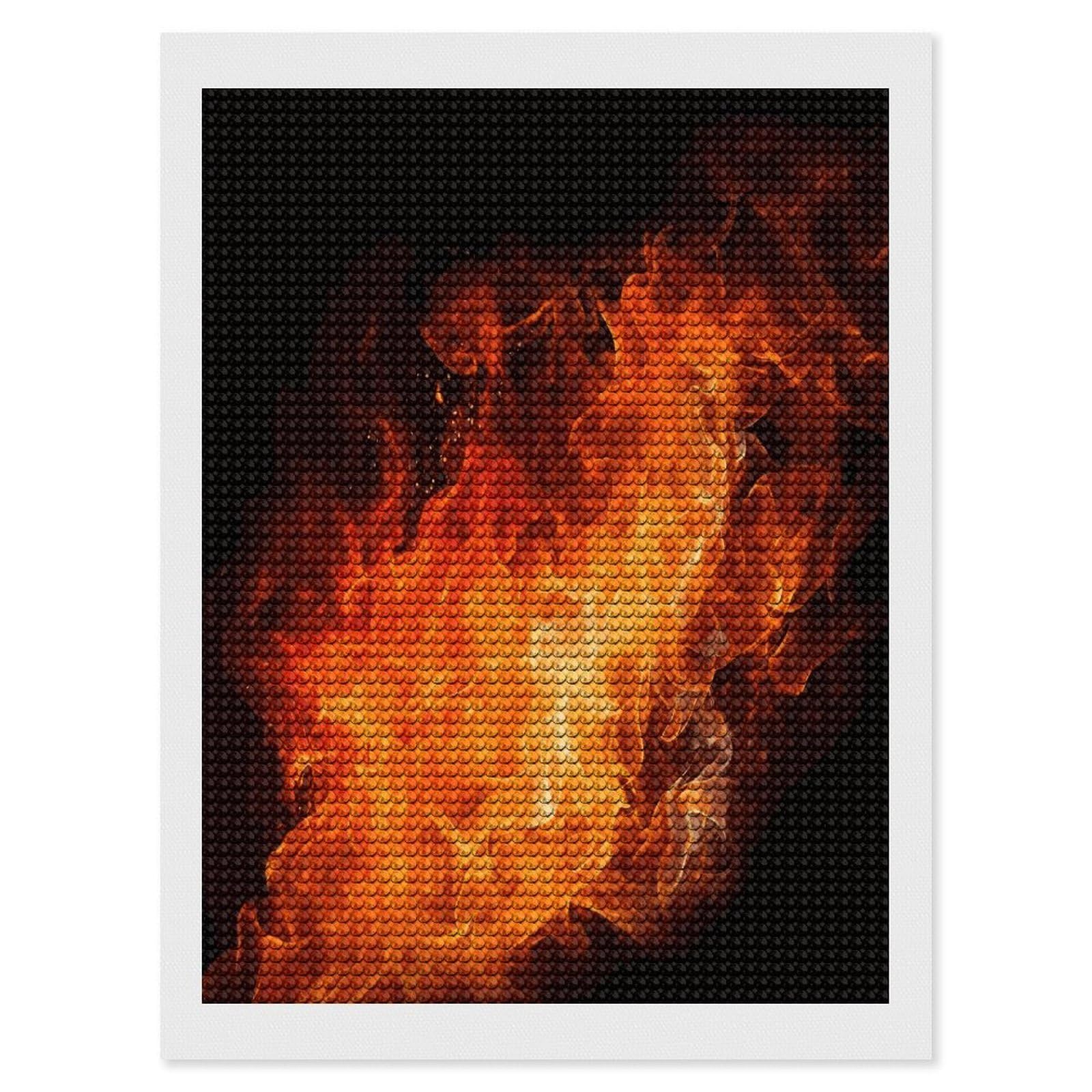 FekiLoot Roaring Flame Diamond Painting Kits for Beginners DIY Diamond Art Kits for Adults Full Drill Round Diamond Dot Gem Art Painting Fun DIY Crafts for Home Kitchen Wall Decor Gift 12"x16"