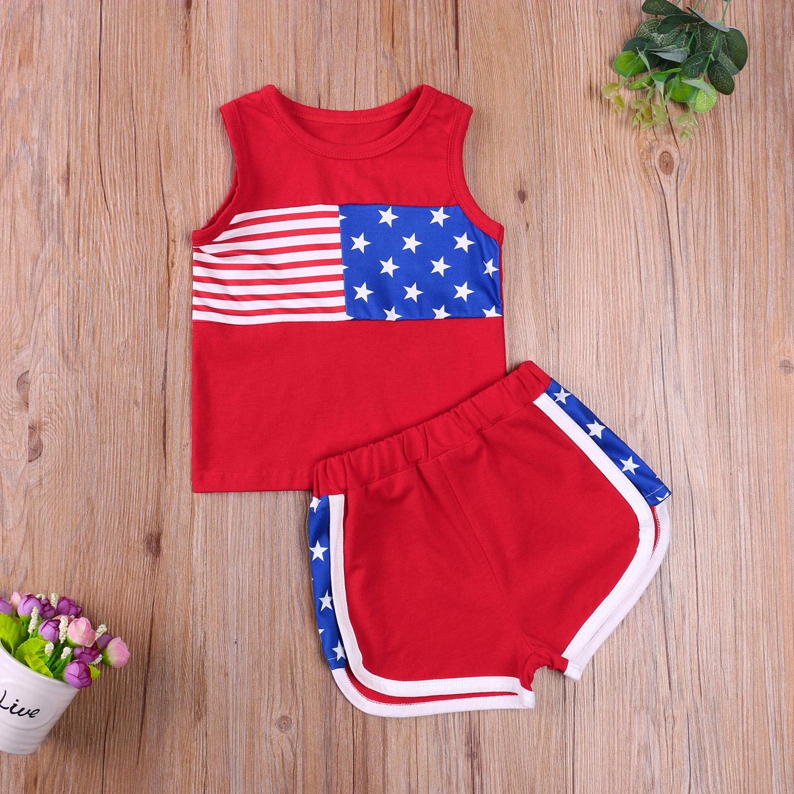 Toddler Baby Boy 4th of July Outfit Letter Print Sleeveless Vest Top American Flag Shorts 2Pcs Summer Clothes Set (American Flag-Red,4-5T,4 Years,5 Years,)