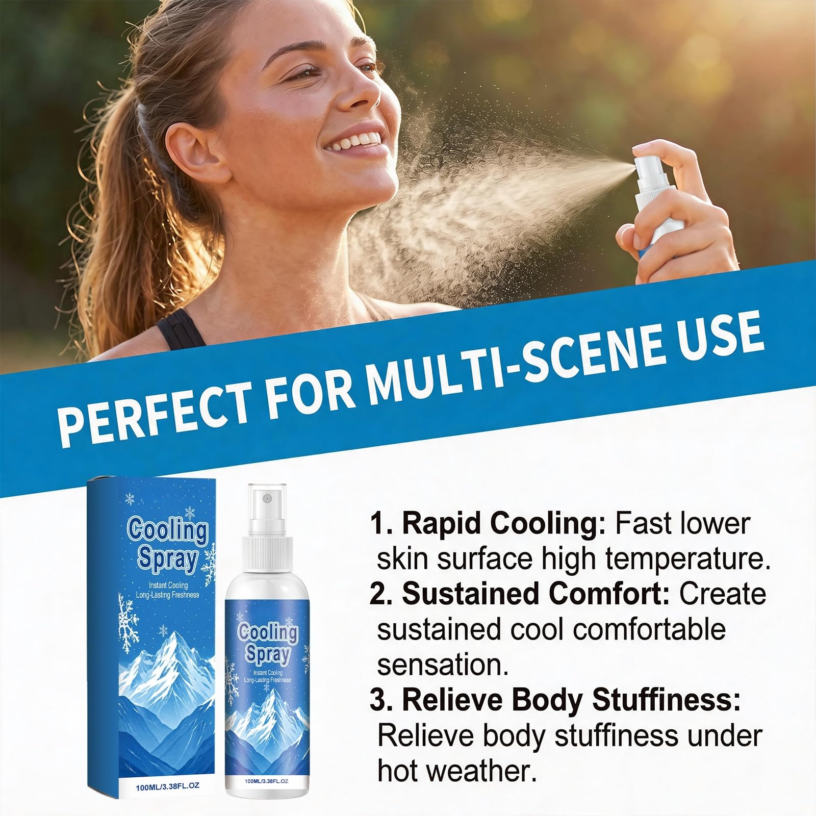 Cooling Spray for Hot Weather, Instant Cooling Spritz & 100ml Portable, Travel Size Body Mist, Long Lasting Heat Relief Spritz for Summer Outdoor Sports (6pcs)