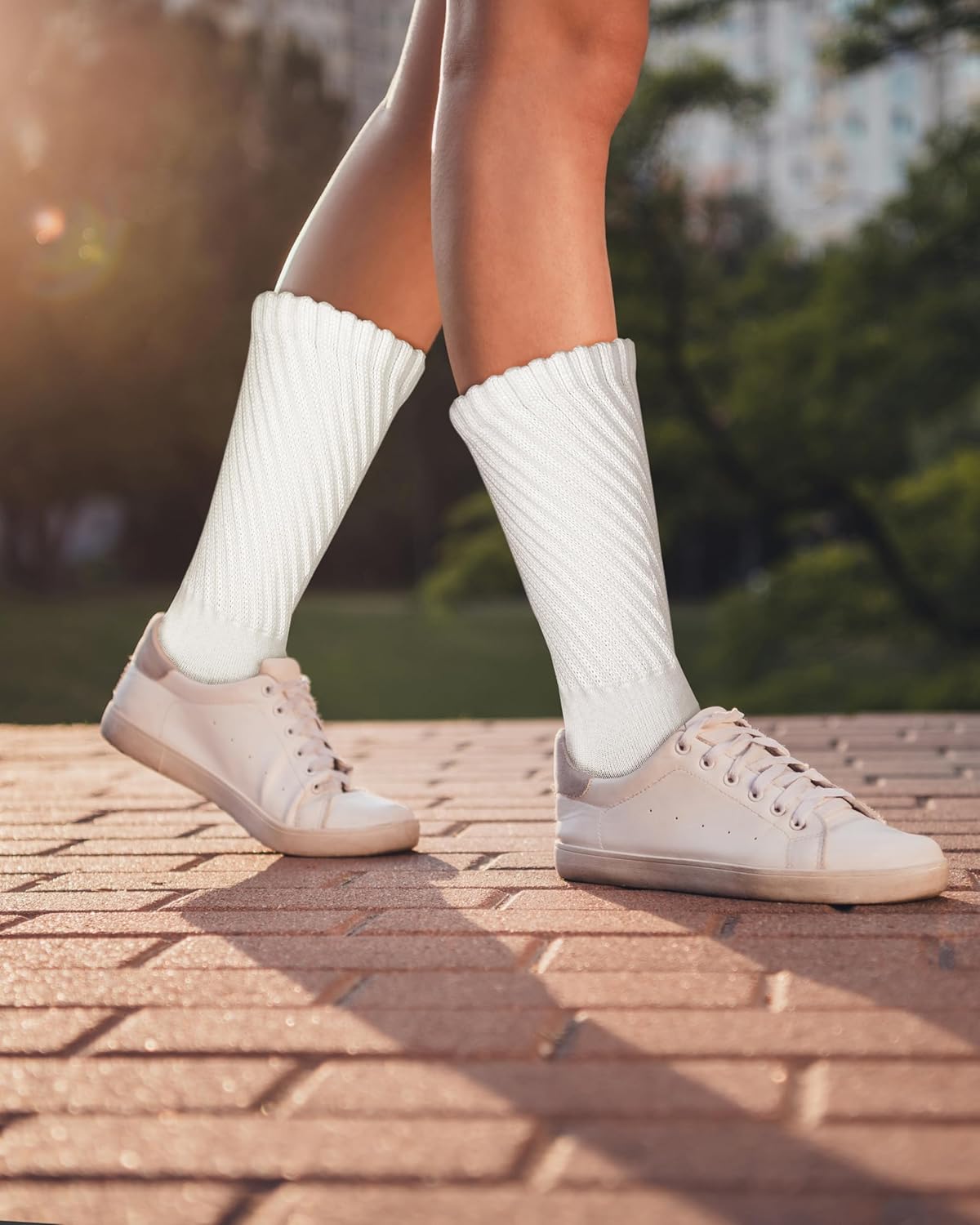 6 Pair Cotton Crew Slouch Socks Womens Scrunch Ribbed Soft Retro Boot Calf Sock - Image 3