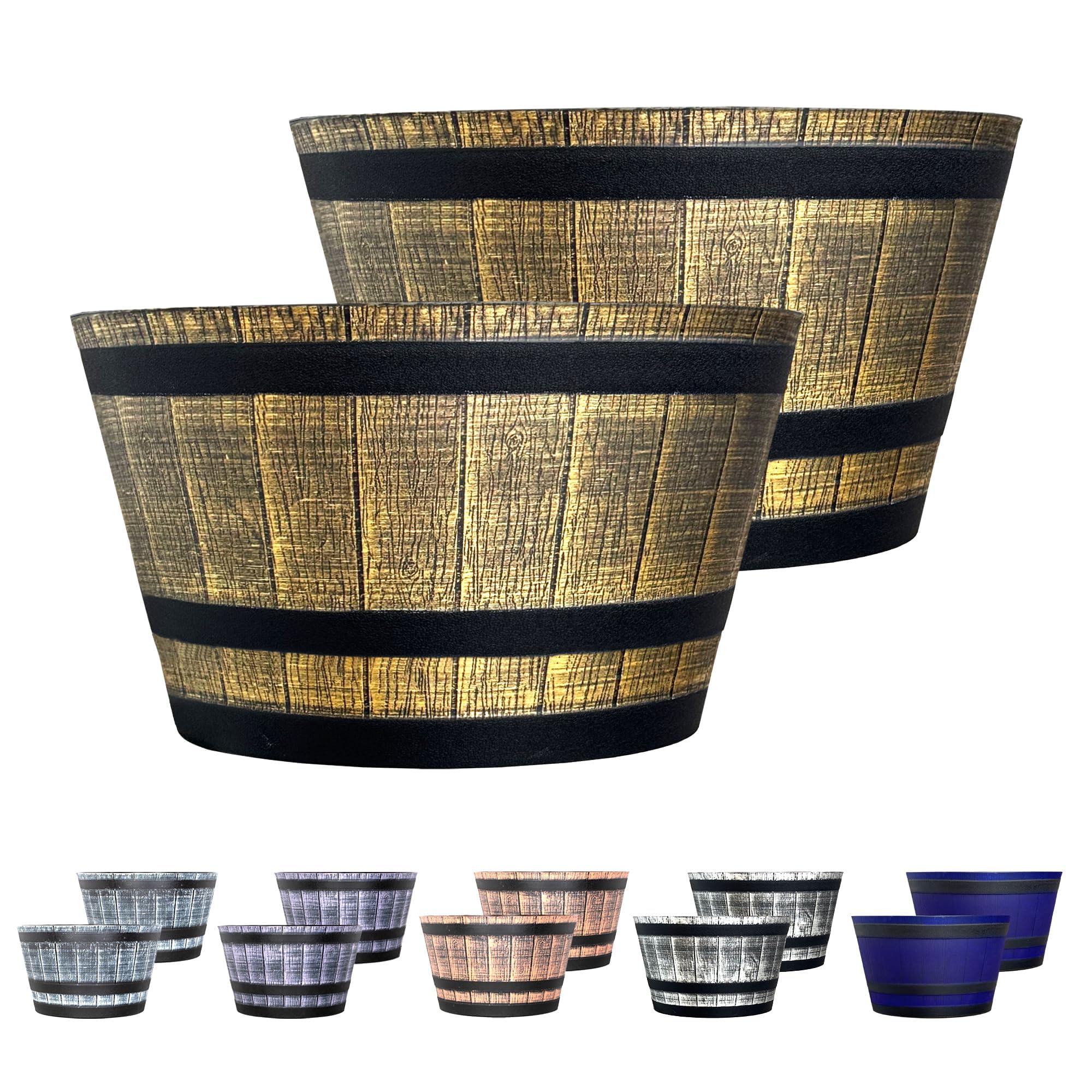 Sg Traders Gold Large Half Barrel Cask Planter, Indoor Plant Pot With Drainage Holes, Flower Pots Outdoor Garden Planters, 52 X 31Cm - Pack Of 2