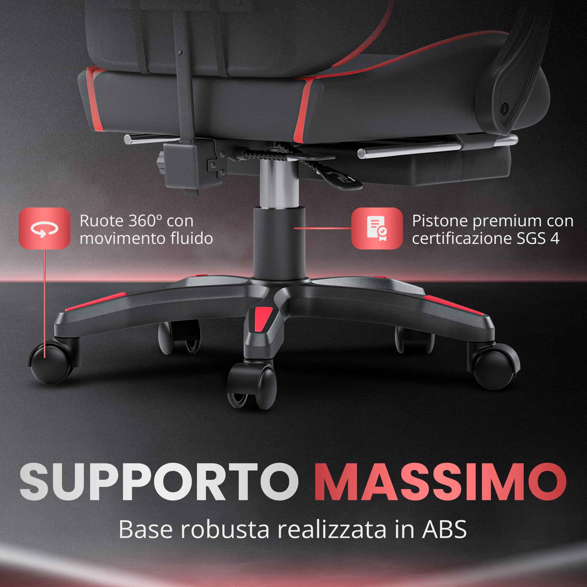 JUPPLIES Sedia da Gaming con Poggiapiedi Estensibile e Massaggiatore Lombare | Poltrona Gaming Reclinabile fino a 135° e Regolabile in Altezza | Sedia da Ufficio Ergonomica con Braccioli Imbottiti