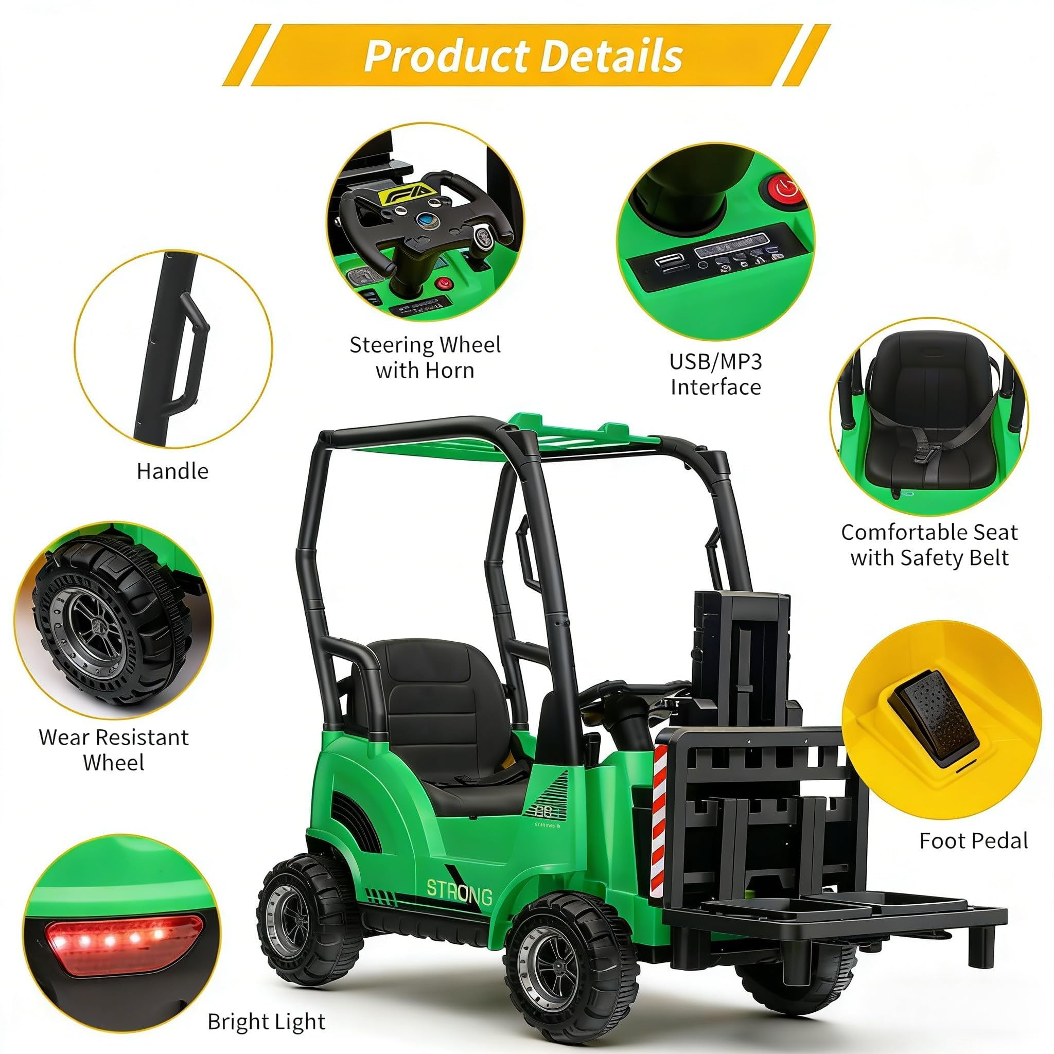 Elektroauto für Kinder, 12 V, Gabelstapler mit Zelt – Konstruktionsspielzeug mit Verstellbarer Gabel und Palette – ideal für drinnen und draußen – Geschenk für Mädchen und Jungen, ab 3 Jahren