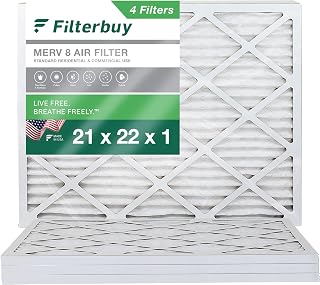 Filterbuy 21x22x1 Air Filter MERV 8 Dust Defense (4-Pack), Pleated HVAC AC Furnace Air Filters Replacement (Actual Size: 20.50 x 21.50 x 0.75 Inches)