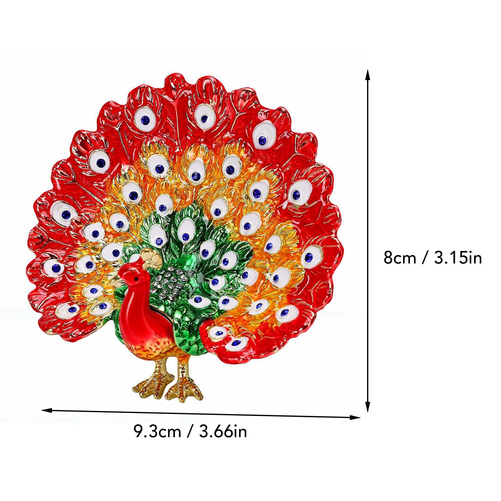 Luocute Caja de Baratija de Pavo Real Esmaltada, Joyero Pintado a Mano con Diamantes de Imitación y Cierre Magnético, para Decoración del Hogar (rojo)