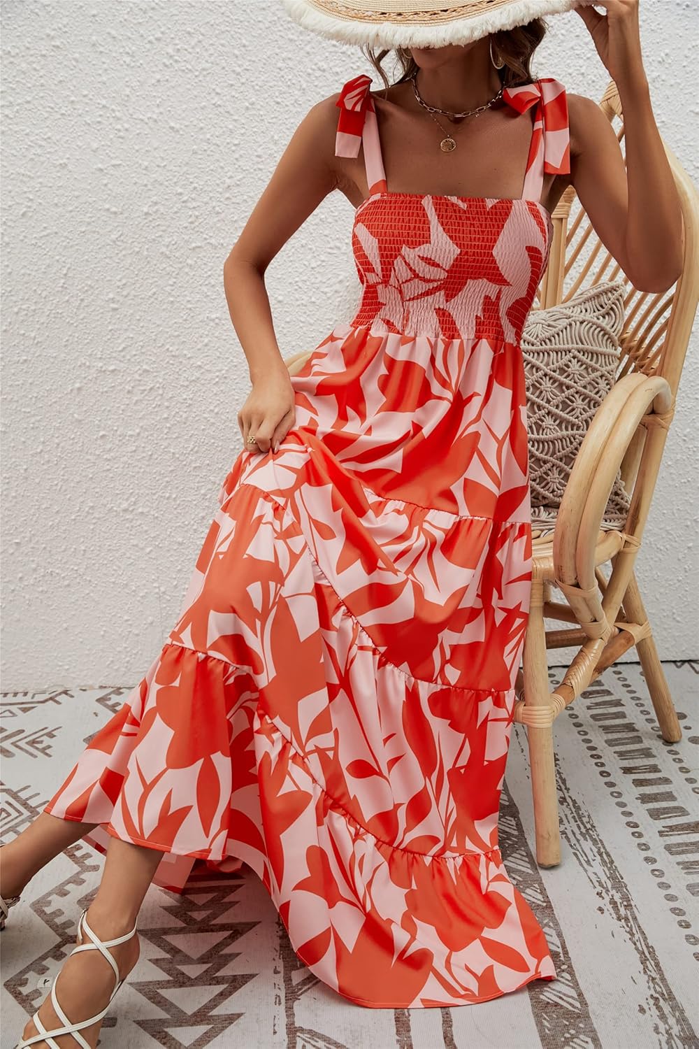 Vibrant Orange Boho Maxi Dress