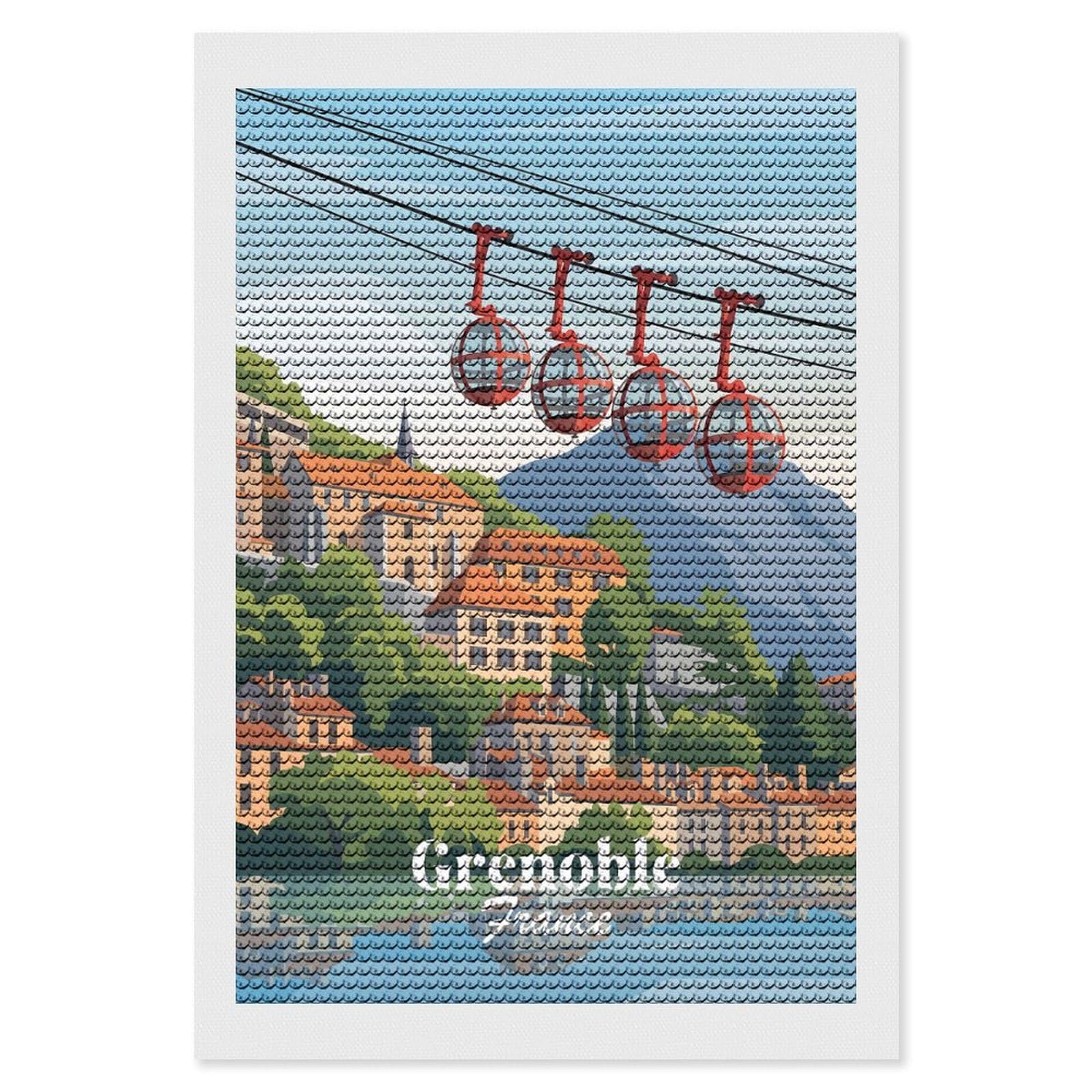 Junmoney Grenoble Cable Cars Diamond Art Canvas 8"x12", for Adults, Good for Quiet Evenings, Bedroom Decor, Festive Craft Gift, Easy to Enjoy