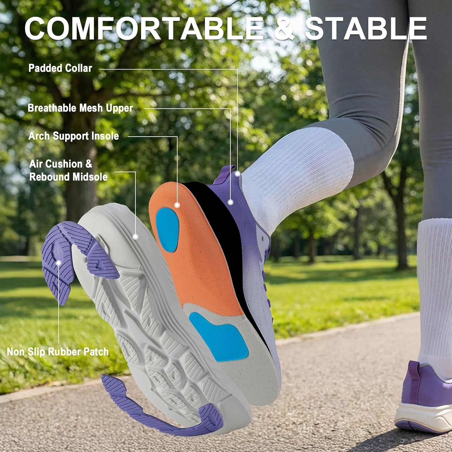 Women's Slip On Walking Shoes Wide Cushion Running Tennis Shoes with Arch Support Insole, Non Slip Sole for Nursing Workout Gym Athletic Fashion Sneakers 6-12