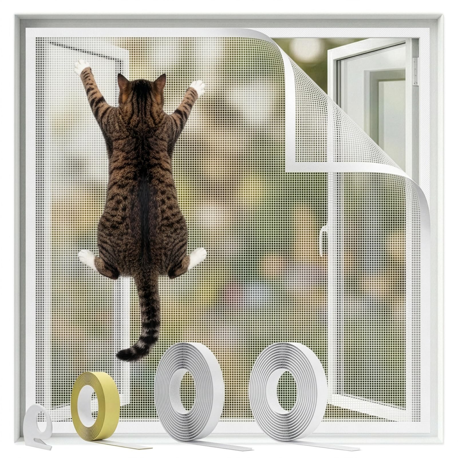 BKSAI Window Fly Screen, Cat Window Guard Screen, Strong Self-Adhesive Window Mesh Net for Cats, Pets Protection and Keep Bugs Out, Cats Window Protection, Indoor Cat Safety Netting