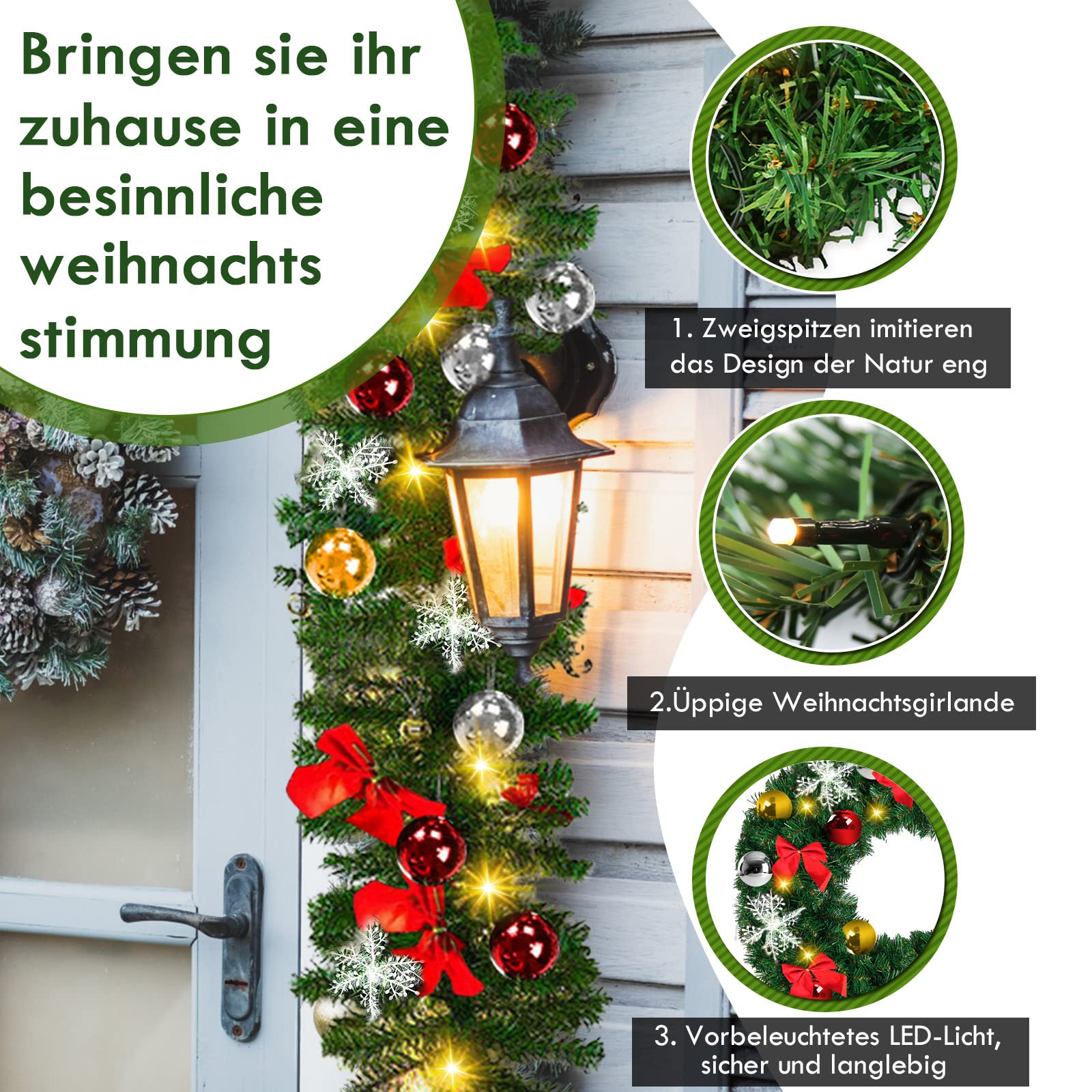 2x Weihnachtsgirlanden 5m Mit 100 LED - Tannengirlande Mit Beleuchtung