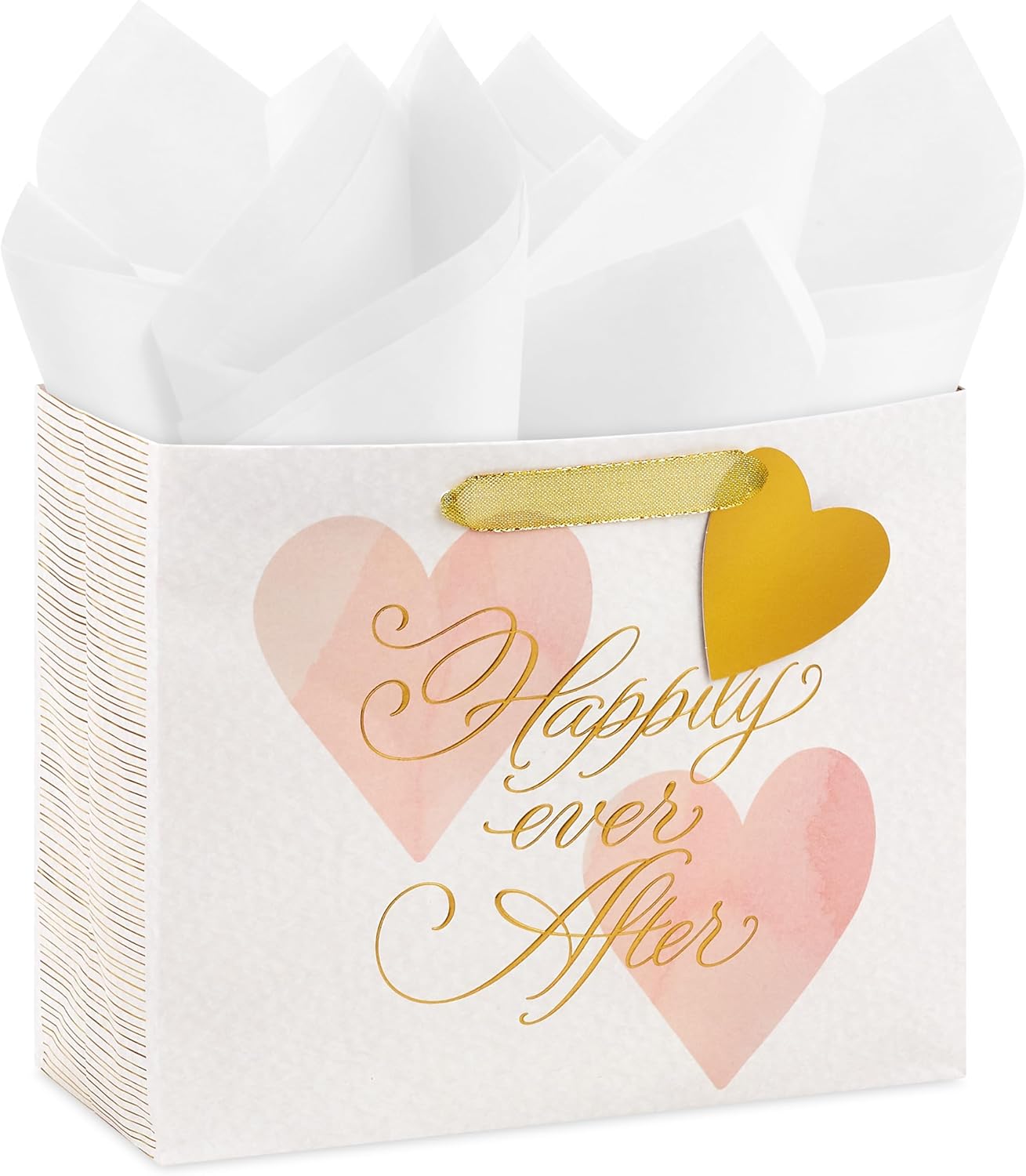 Hallmark 7" Medium Horizontal Gift Bag with Tissue Paper (Happy Ever After) for Weddings, Engagements, Bridal Showers
