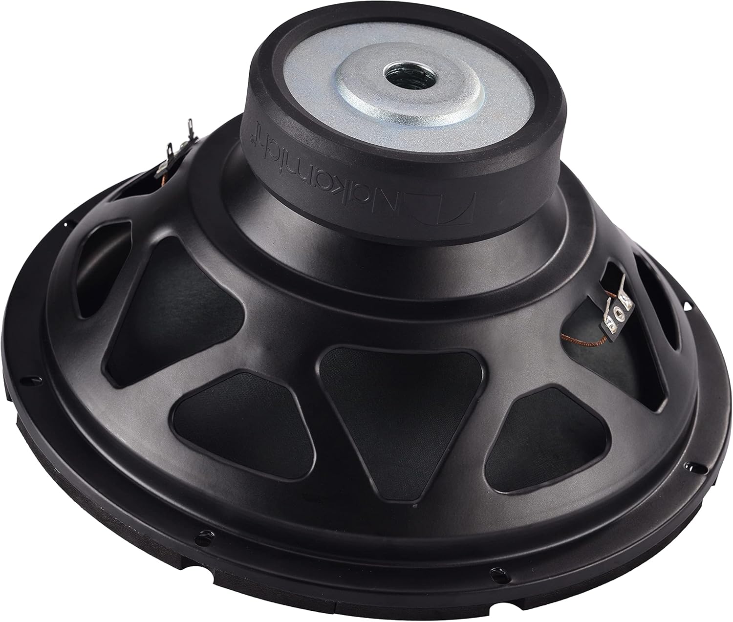 Bottom view of Nakamichi NS-W12D subwoofer showing the magnet and pole vent