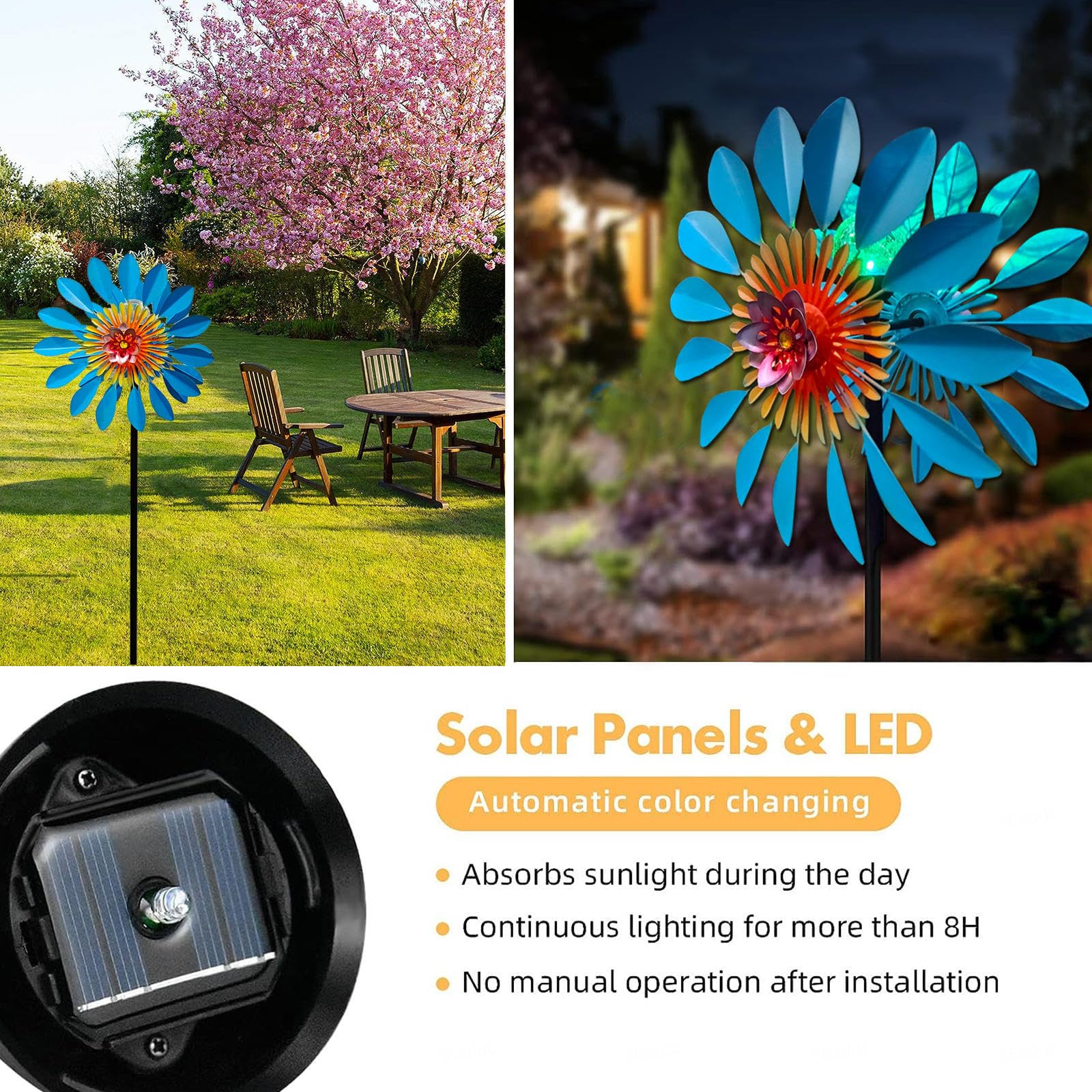 Scultura Del Vento, Arte Del Vento Da Giardino 190x42cm,Sfera Di Vetro Ad Energia Solare Con Cinetica Decorazioni Per Cantieri Eolici,Yellow