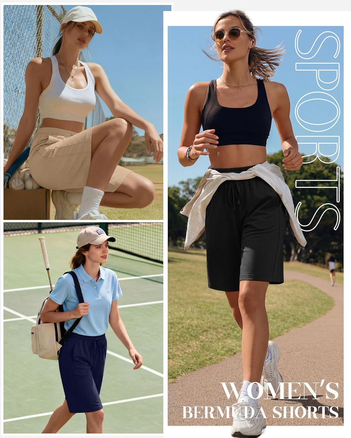 3 Pack Women's Bermuda Shorts Summer Drawstring Elastic Waisted Comfy Casual Sweat Long Shorts - Image 2