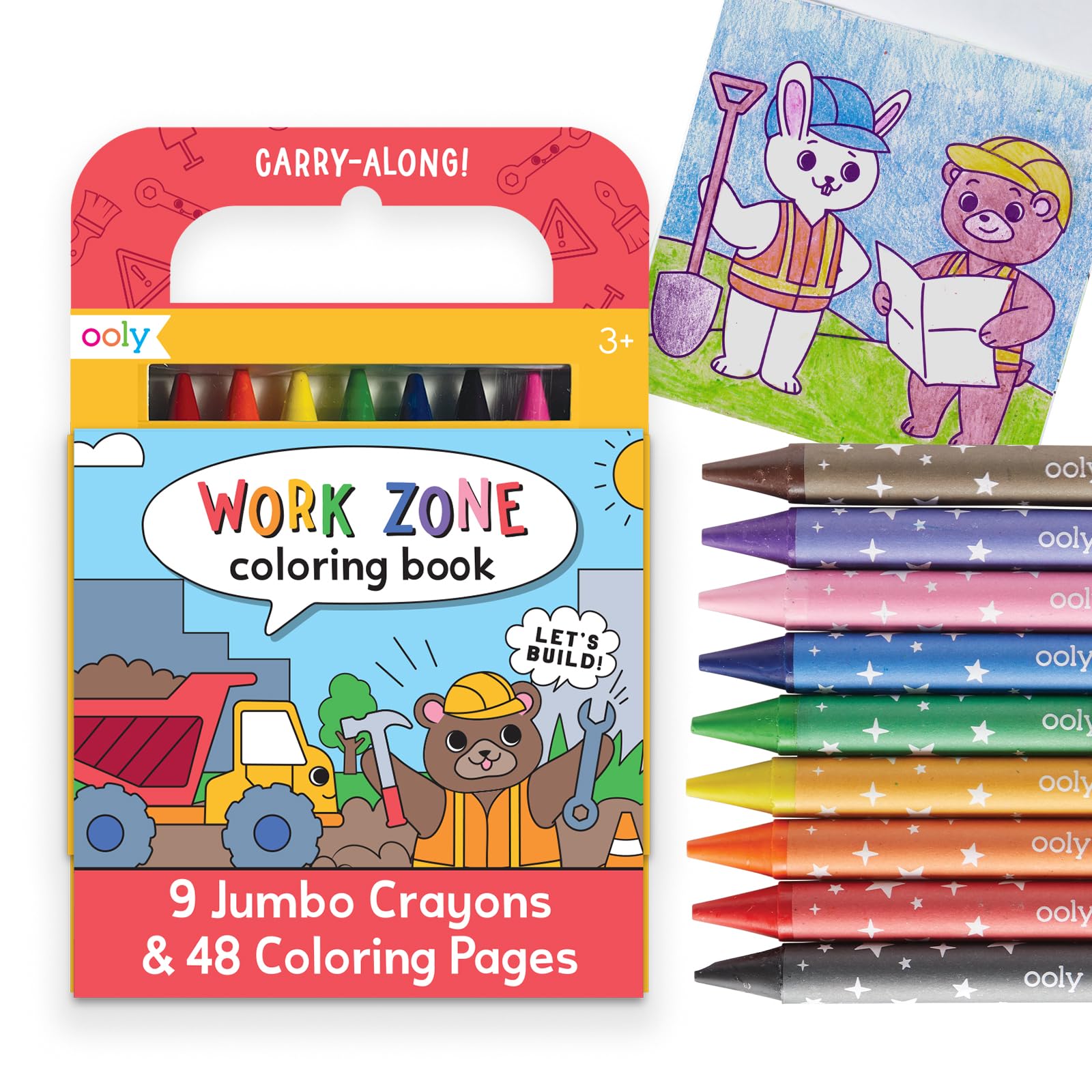 Ooly Travel Art Kit with 9 Jumbo Crayons & 48 Themed Coloring Pages & Case for Easy Traveling Art Creation, Perfect Airplane & Road Trip Activities