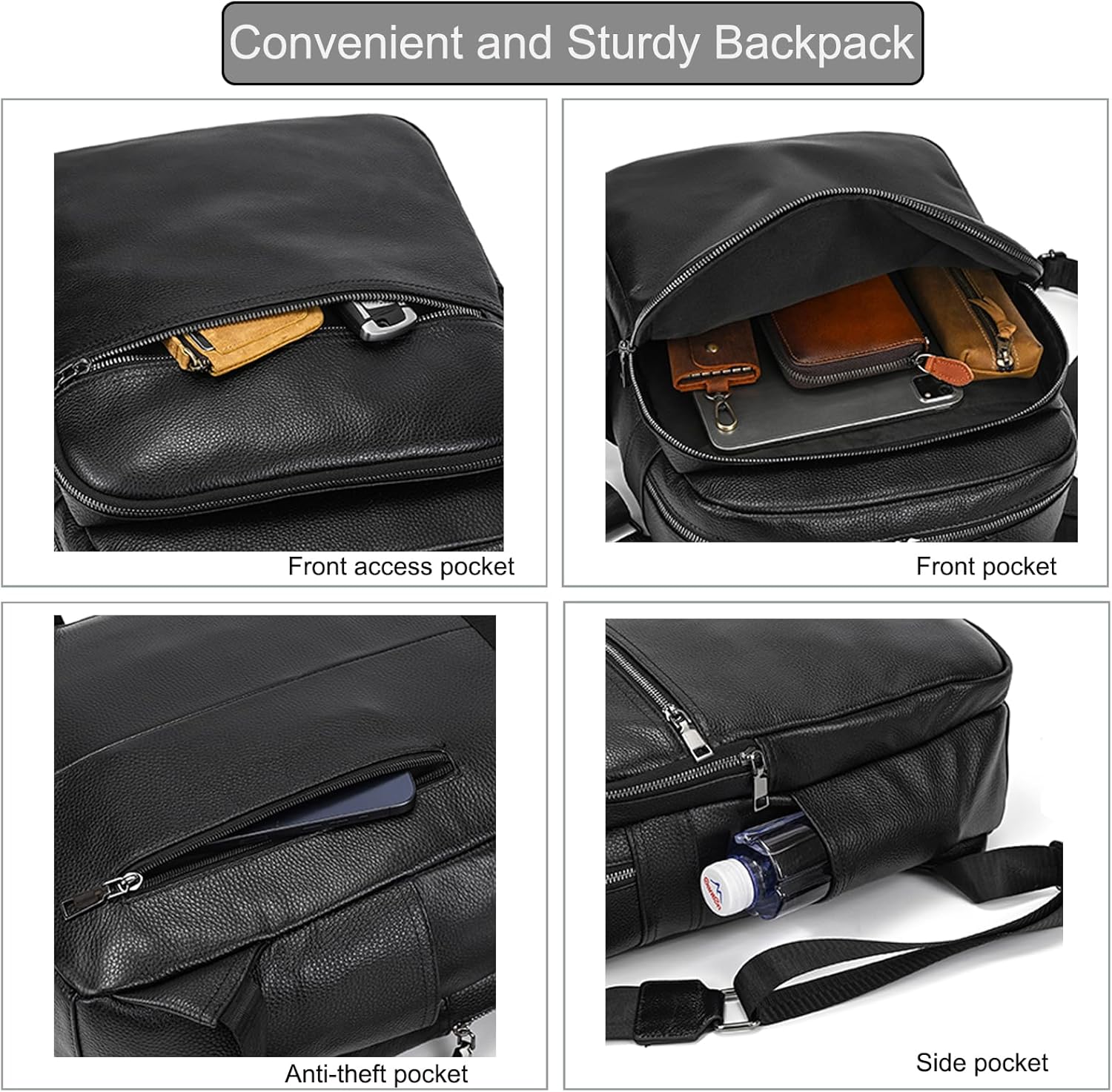 Genuine Leather Shoulder Bag for Men Casual Backpack Slim Daypack Laptop Rucksack Business Travel Outdoor Bag