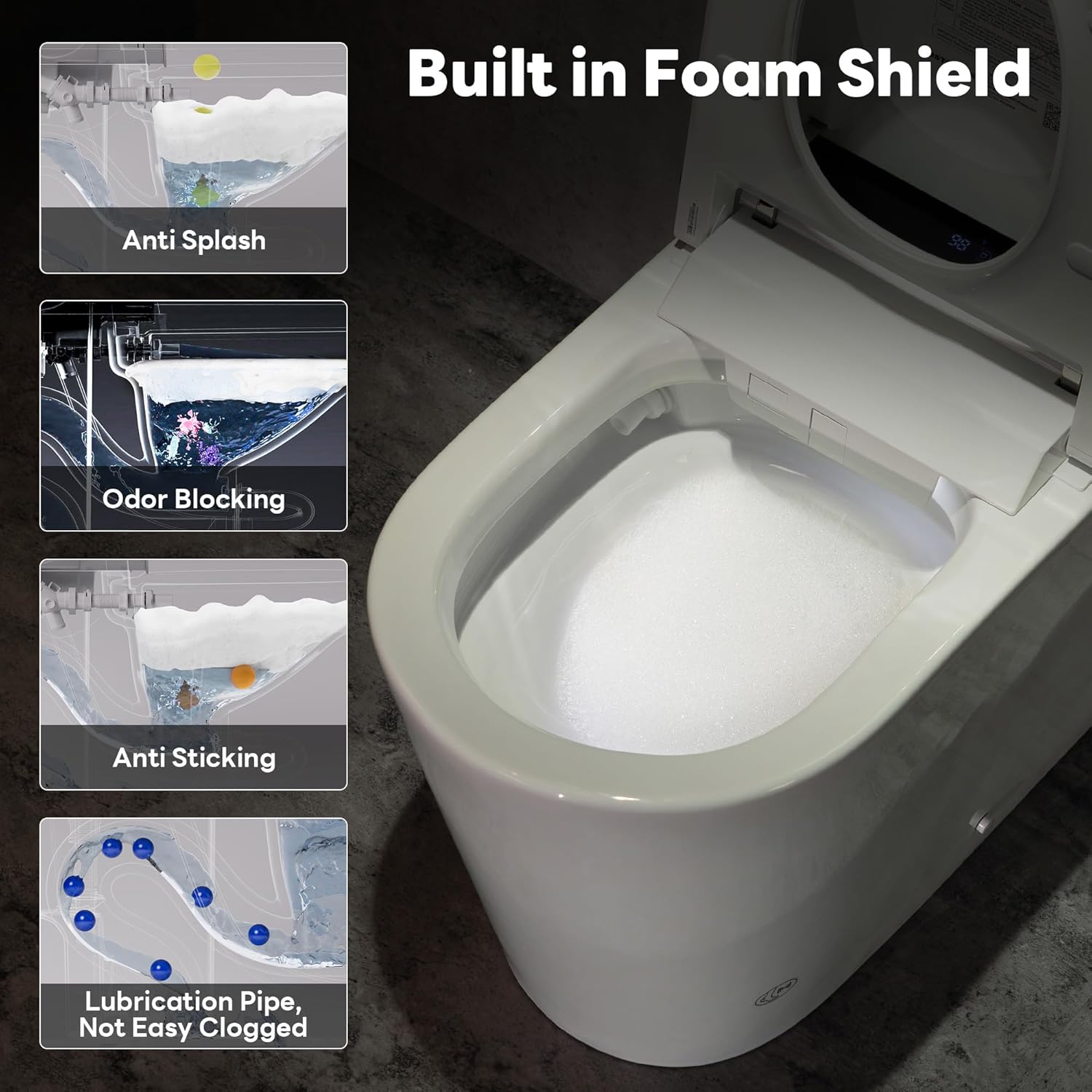 Casta Diva Smart Toilet with Bidet Built in, Auto Open Close, Foot Sensor, 1000 MaP Auto Flushing, ADA Comfort Height, Artistic Lighting, Smart Heated Seat, Foam Dispenser, Tank Built in (CD-U010Max) 8 81SJsUmMJ9L. AC SL1500