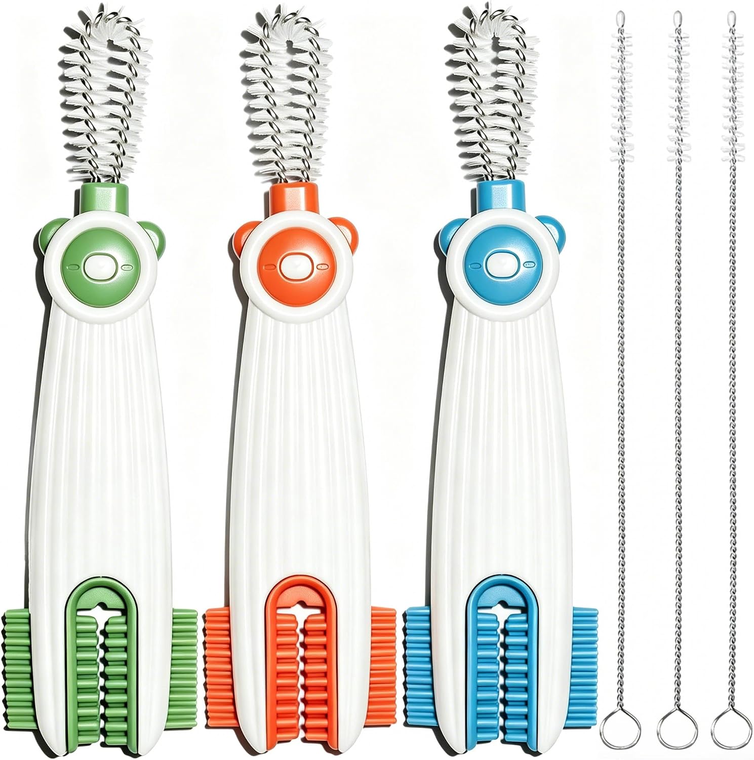 3-in-1 Cup Lid Gap Cleaning Brush Set with 3 Straw Cleaner Brushes, 3-Pack Multifunctional Water Bottle Lid Cleaning Brush, Crevice Brush & Gasket Remover for Tumblers, Travel Mugs, Sports Bottles