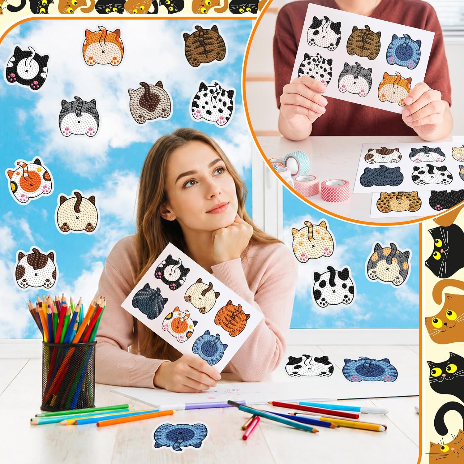 Saillong 36 Pcs Cat Butt Diamond Painting Sticker 5d DIY Mini Diamond Art image 4