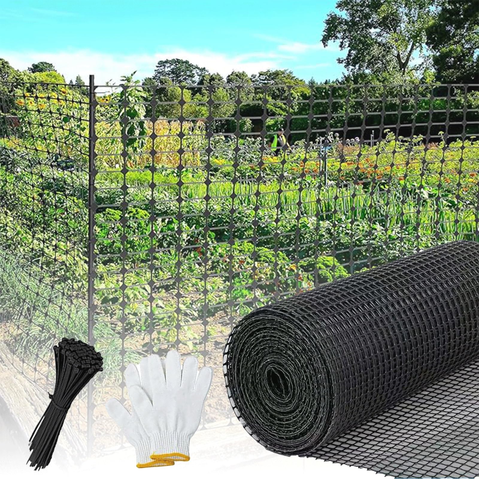 Rollo de red de seguridad negro de 1,2 x 5,8 m, malla de plástico reutilizable temporal para jardín, vallas, obras de construcción, barreras de nieve, protección de animales, uso en patio, con bridas