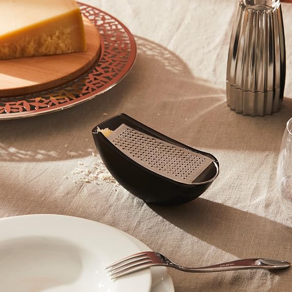 Alessi | Parmenide AARU01 B - Design Cheese Grater with Container in Thermoplastic Resin and Steel Mirror Polished, Black