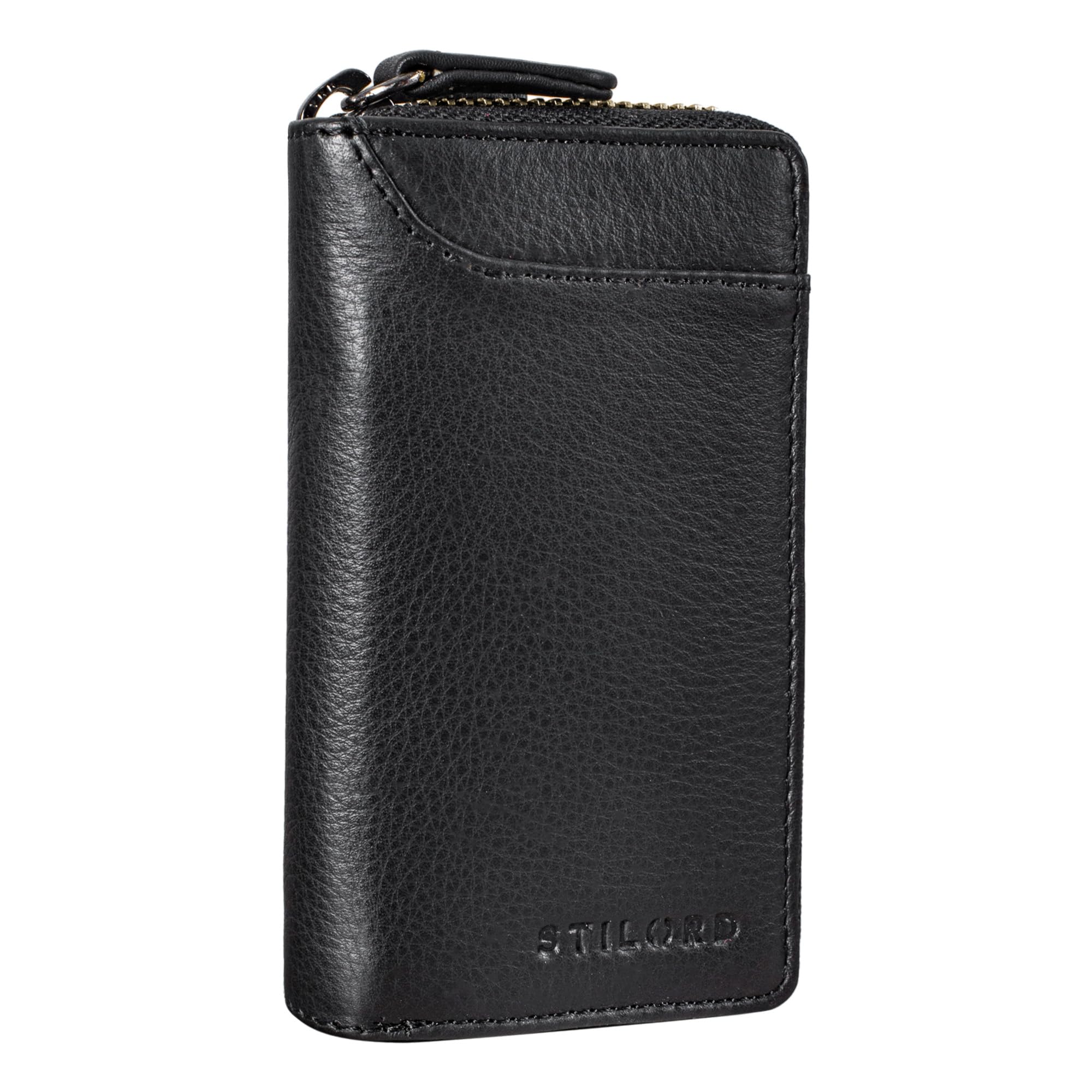 STILORD "Devin Small Leather Vintage Key Case Mini Card Holder Slim RFID Wallet Organiser with Key Ring in Genuine Leather Colour:black