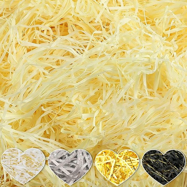 Anjing 1000G Shredded Tissue Paper for Halloween Christmas Birthday Gift Box, Filling Hampers, Basket Packaging Soft CreamYellow