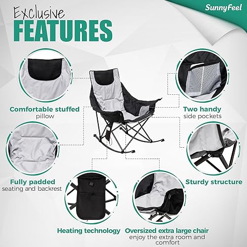Miniatura 5 de SUNNYFEEL Silla mecedora de camping, reclinable acolchada de lujo, silla plegable de gran tamaño con bolsillo, resistente para